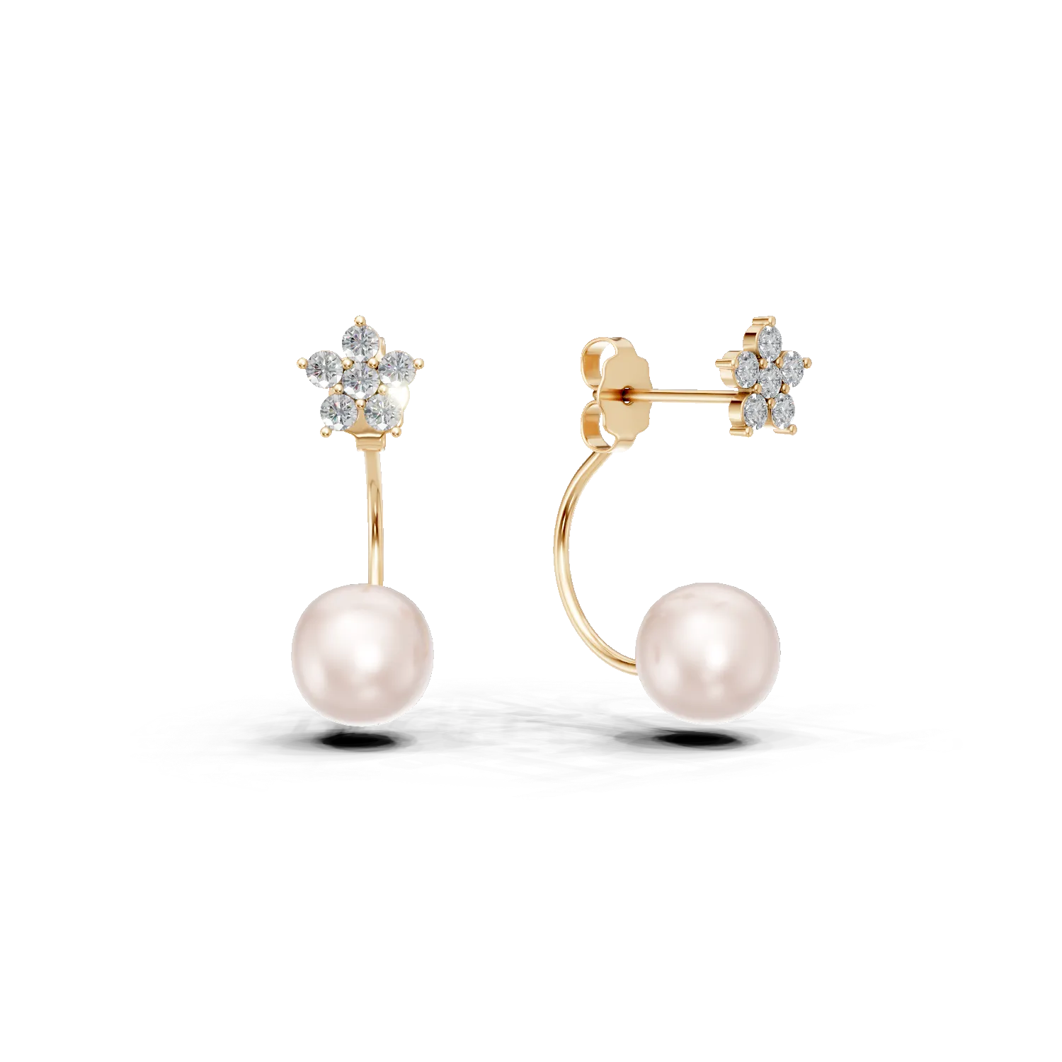 Cercei din aur galben cu zirconii si perle de cultura de 1.3ct