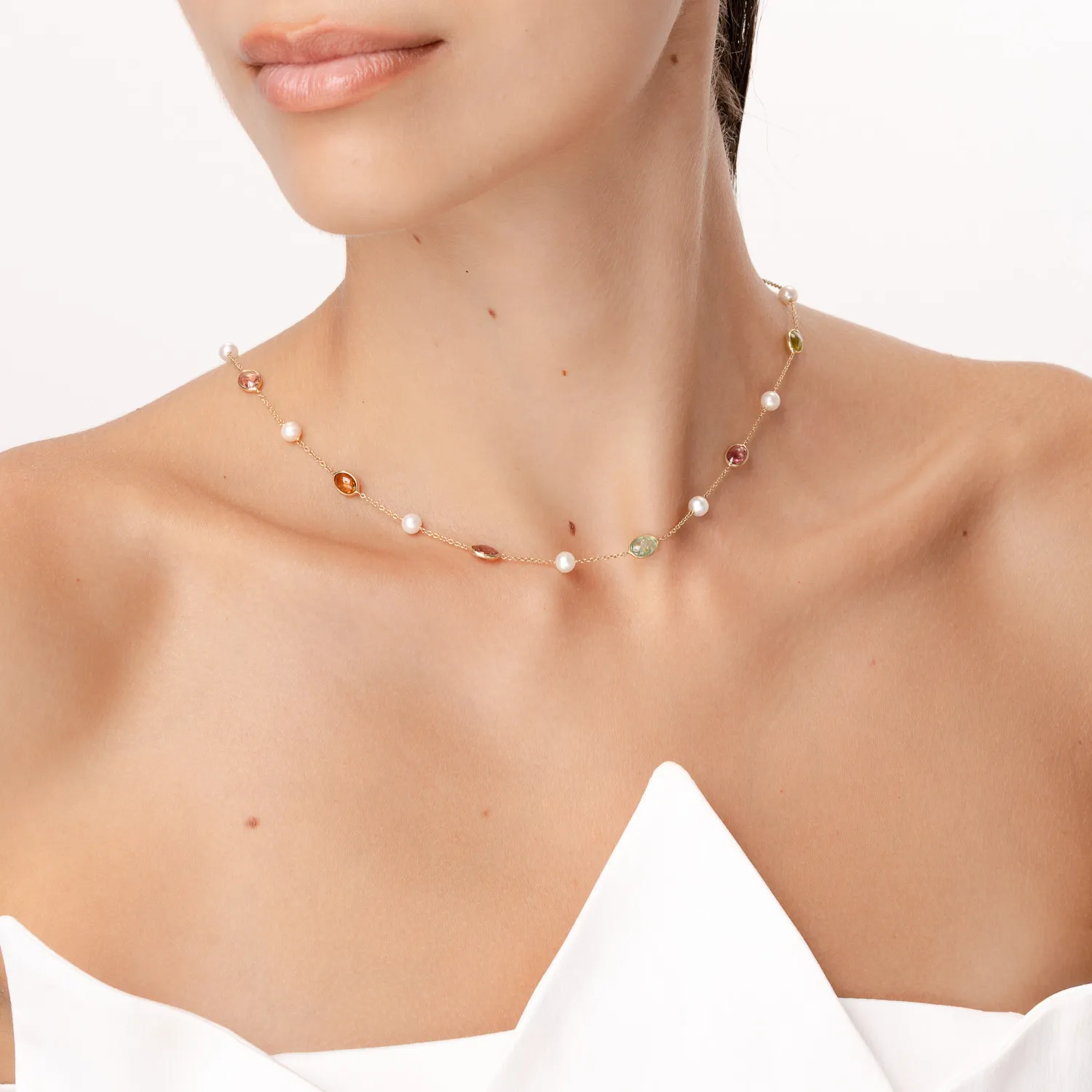 Colier din aur galben cu perle de cultura de 2ct si turmaline de 1.5ct