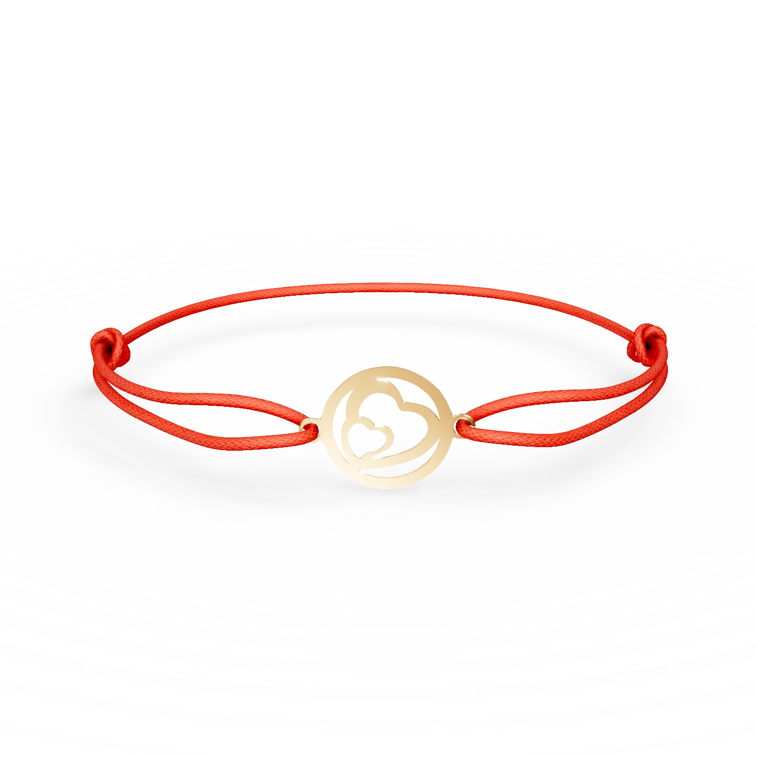 Bratara cu snur si pandantiv inimi din aur galben
