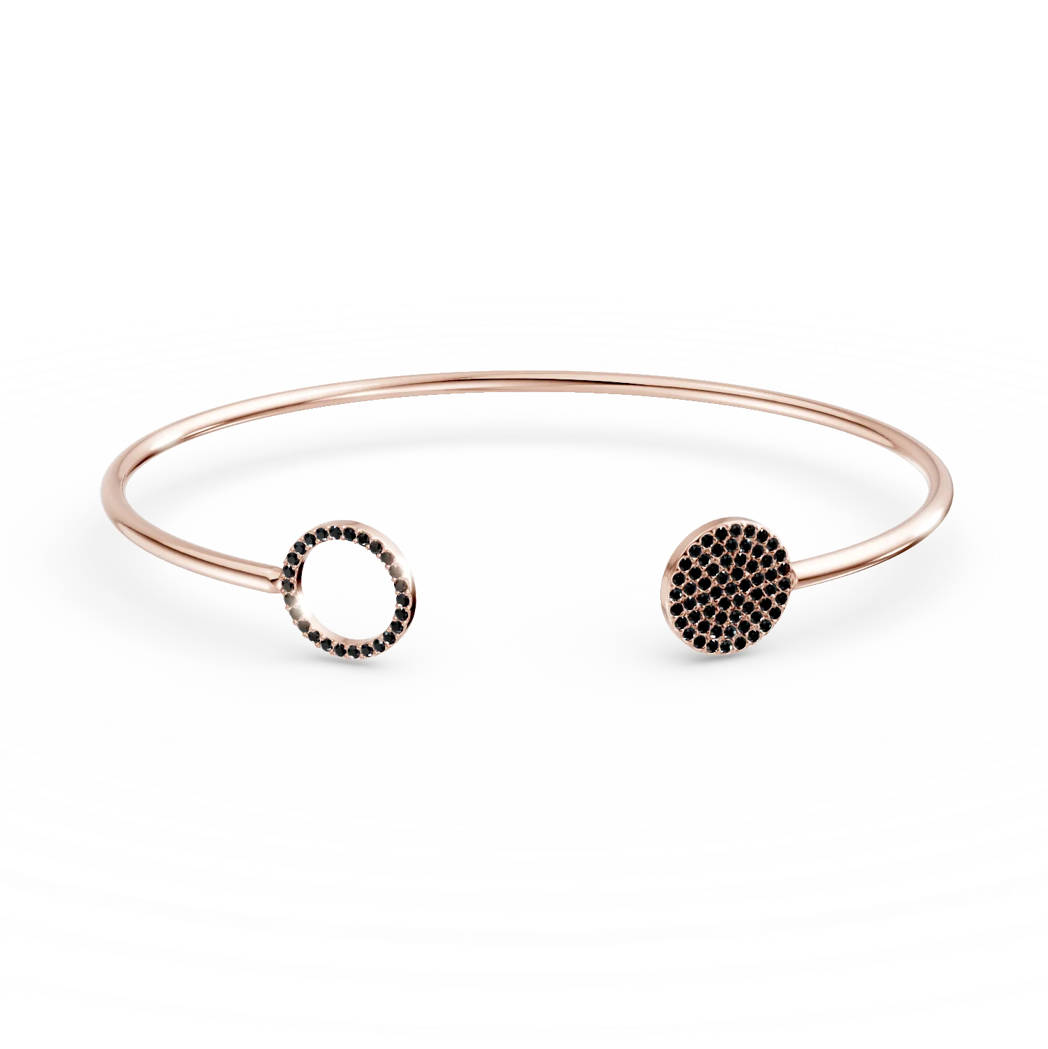 Bratara fixa deschisa din aur roz cu zirconii negre