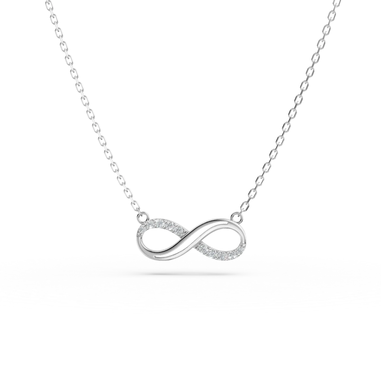 Lant cu pandantiv infinit din aur alb cu zirconii
