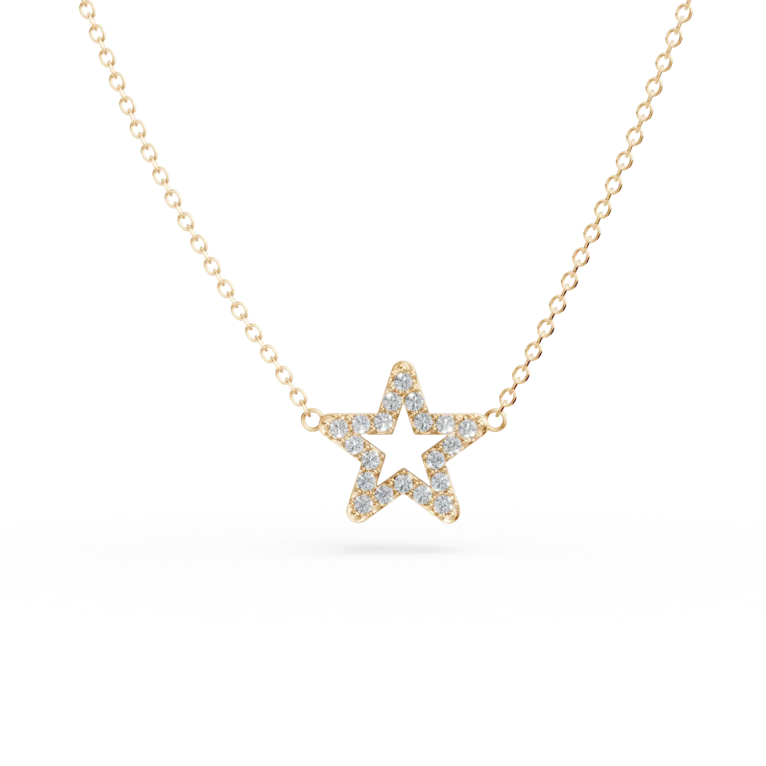 Lant cu pandantiv stea din aur galben cu zirconii