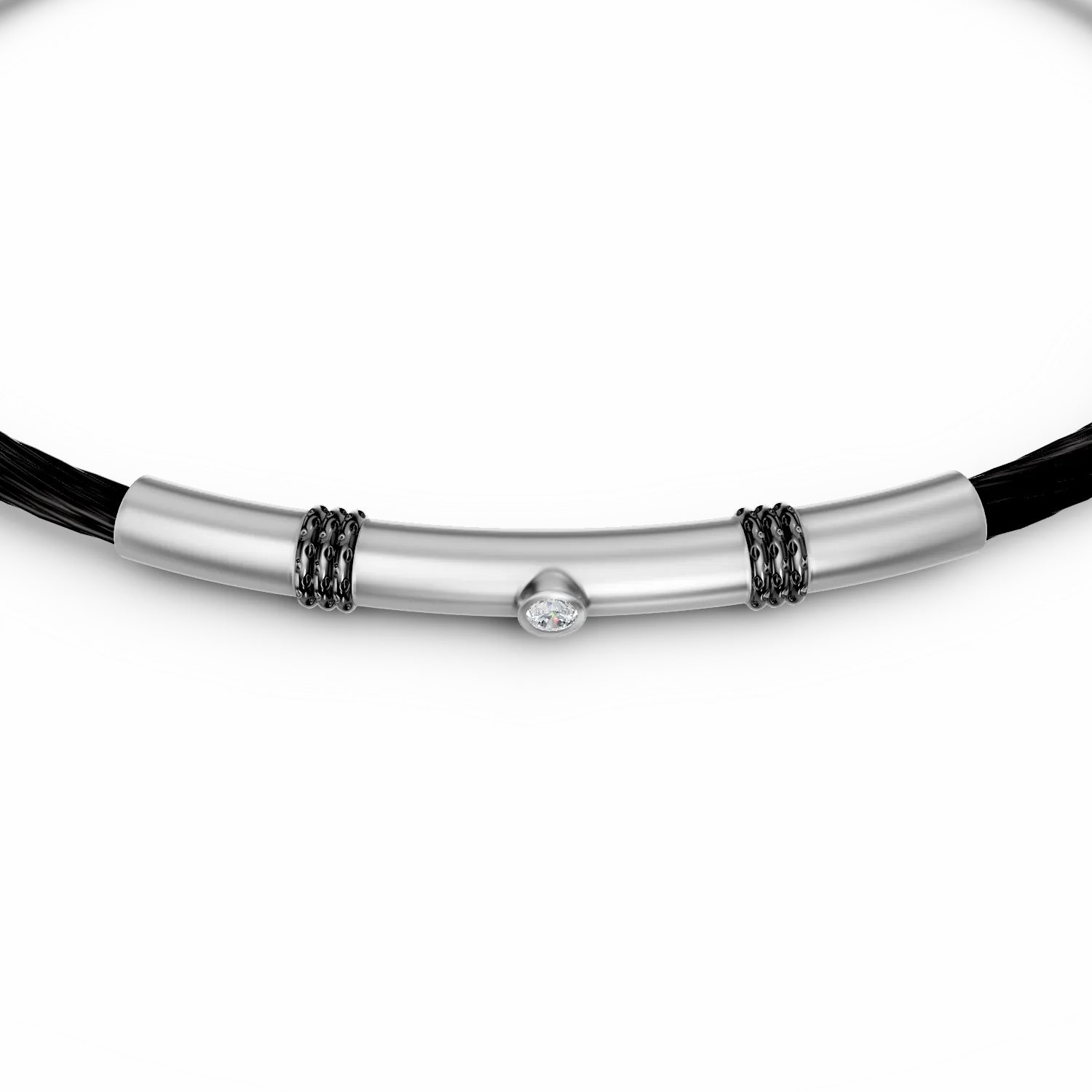 Bratara din otel alb-negru cu diamant de 0.002ct pentru barbati - imagine 3