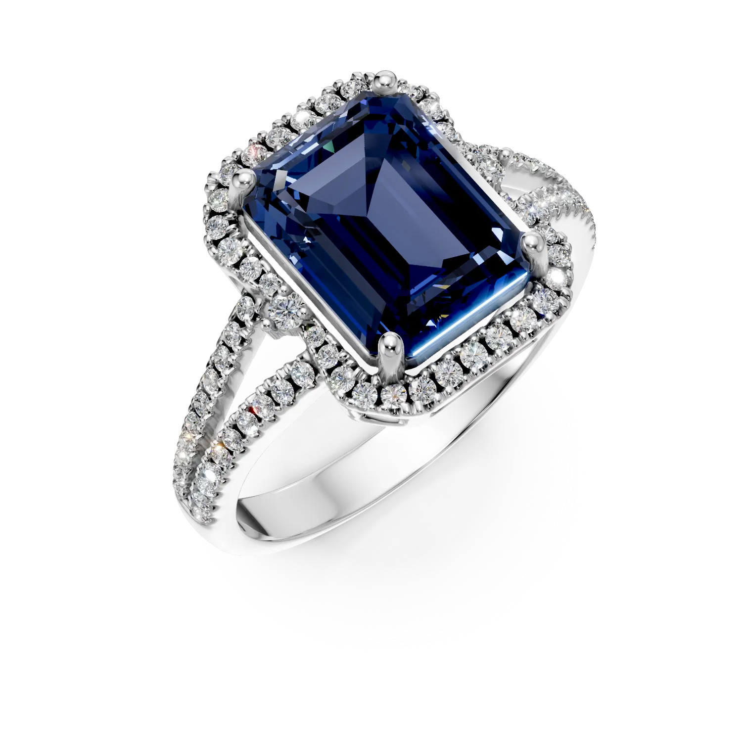 Inel din aur alb cu safir si diamante create in laborator de 5.7ct