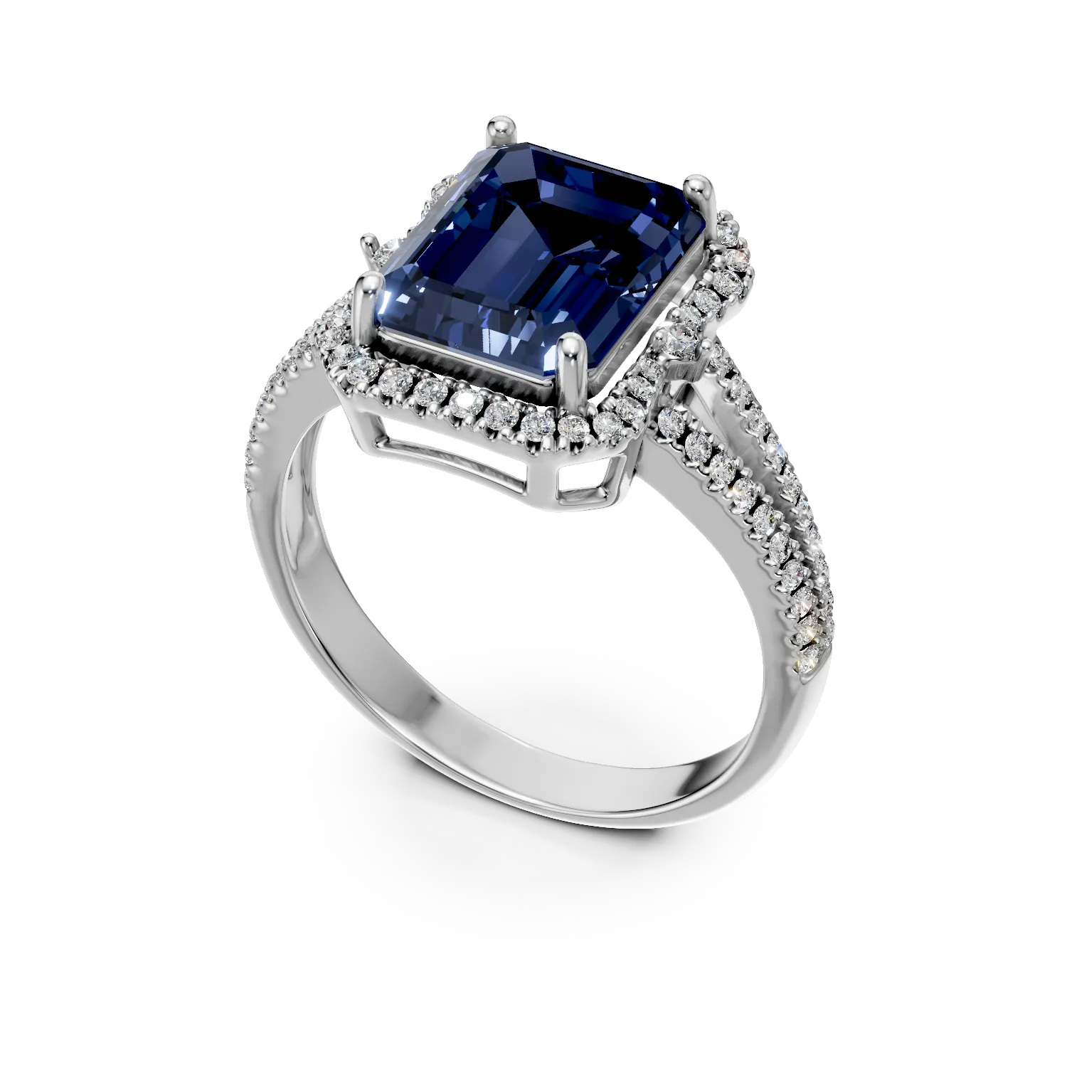 Inel din aur alb cu safir si diamante create in laborator de 5.7ct