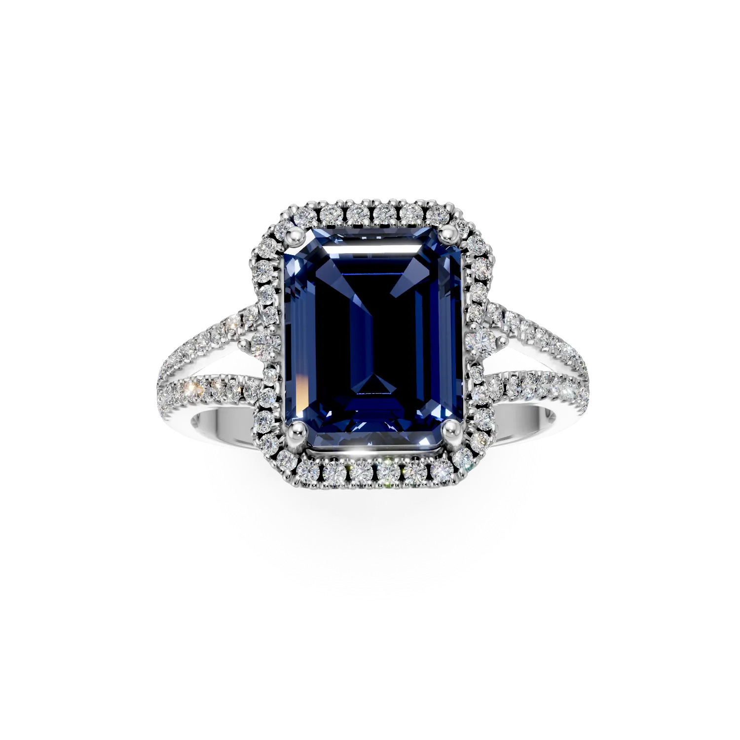 Inel din aur alb cu safir si diamante create in laborator de 5.7ct