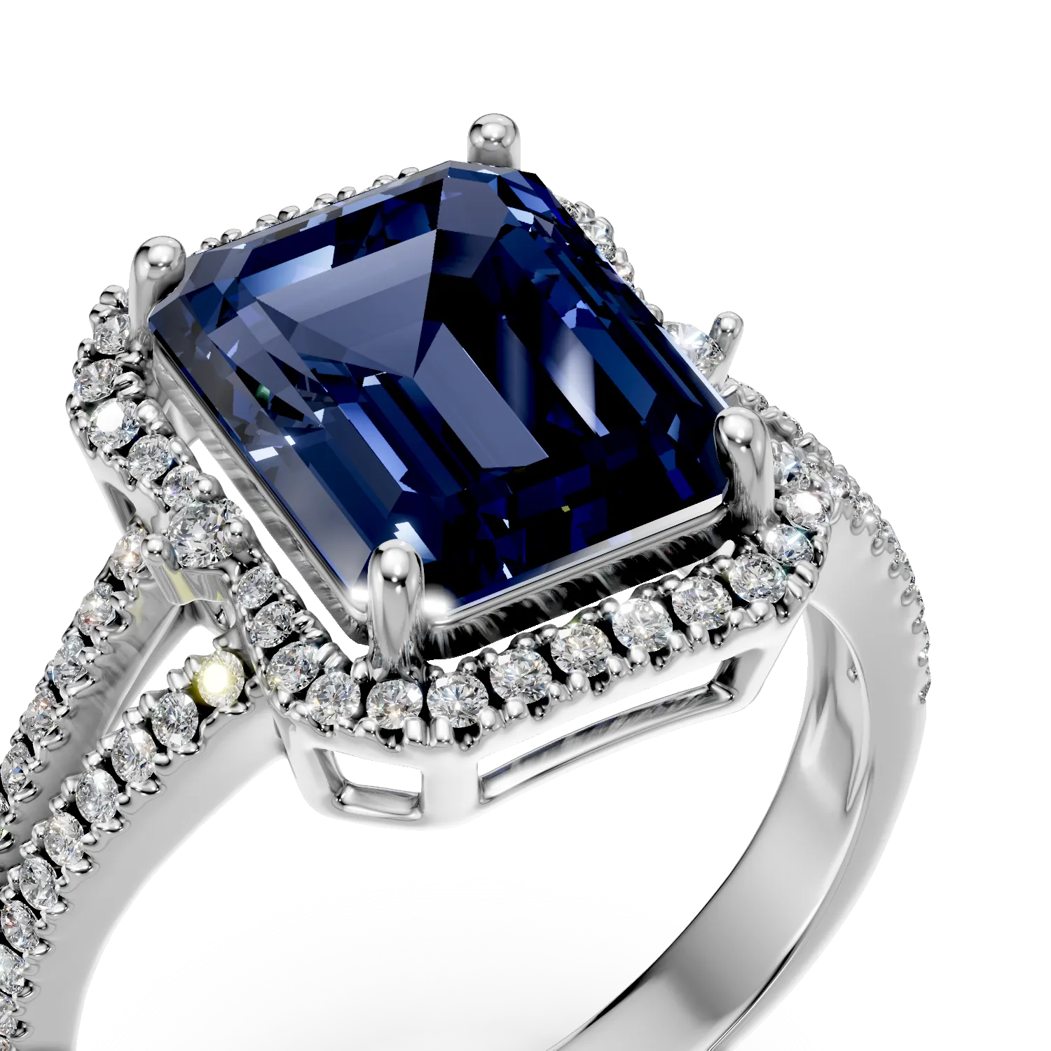 Inel din aur alb cu safir si diamante create in laborator de 5.7ct