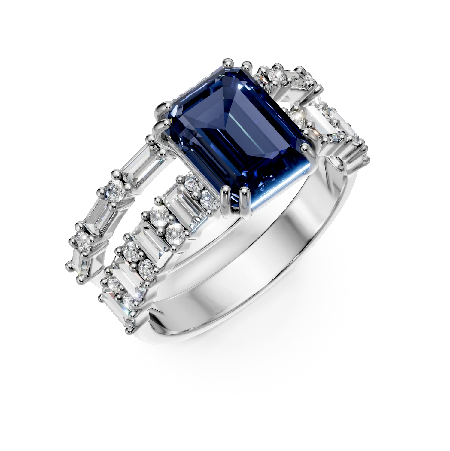 Inel din aur alb cu safir si diamante create in laborator de 4.1ct
