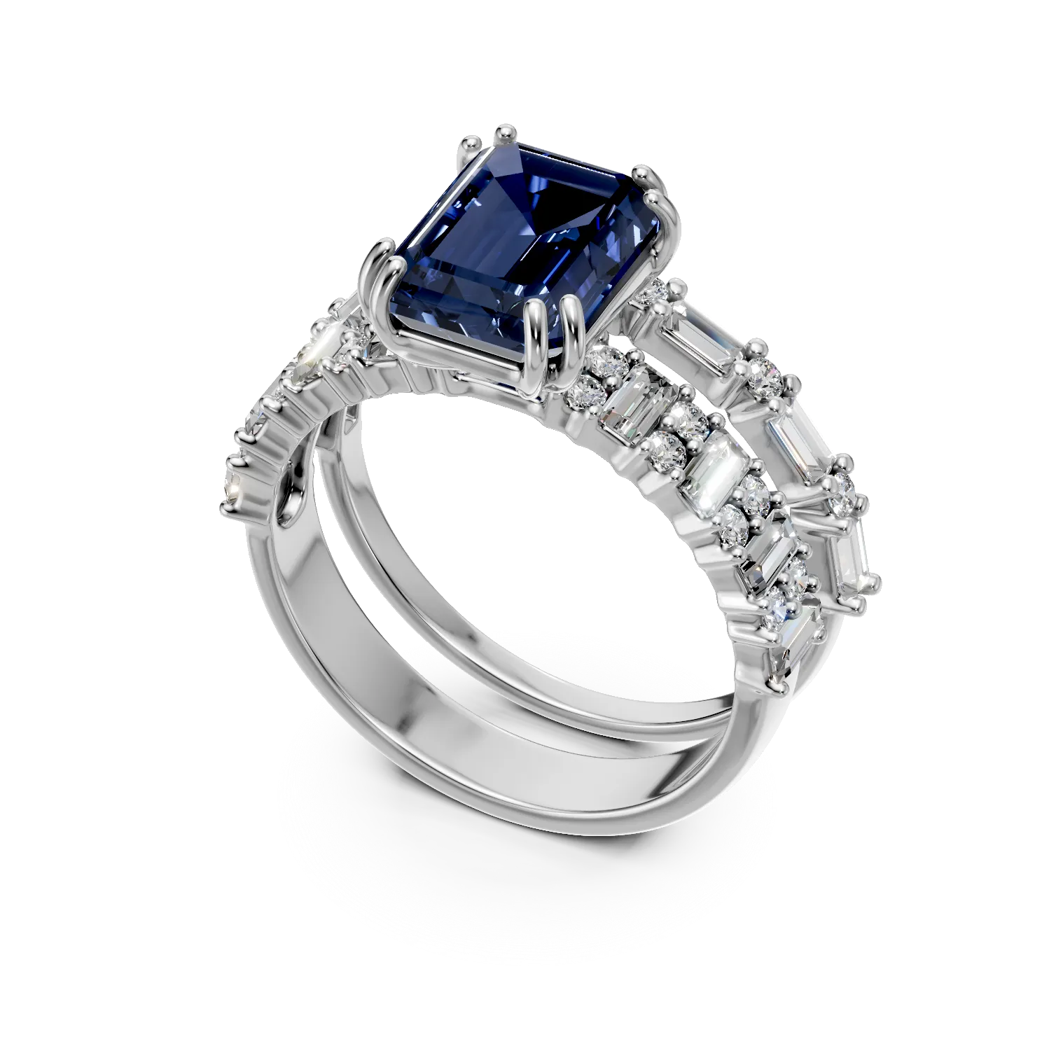 Inel din aur alb cu safir si diamante create in laborator de 4.1ct