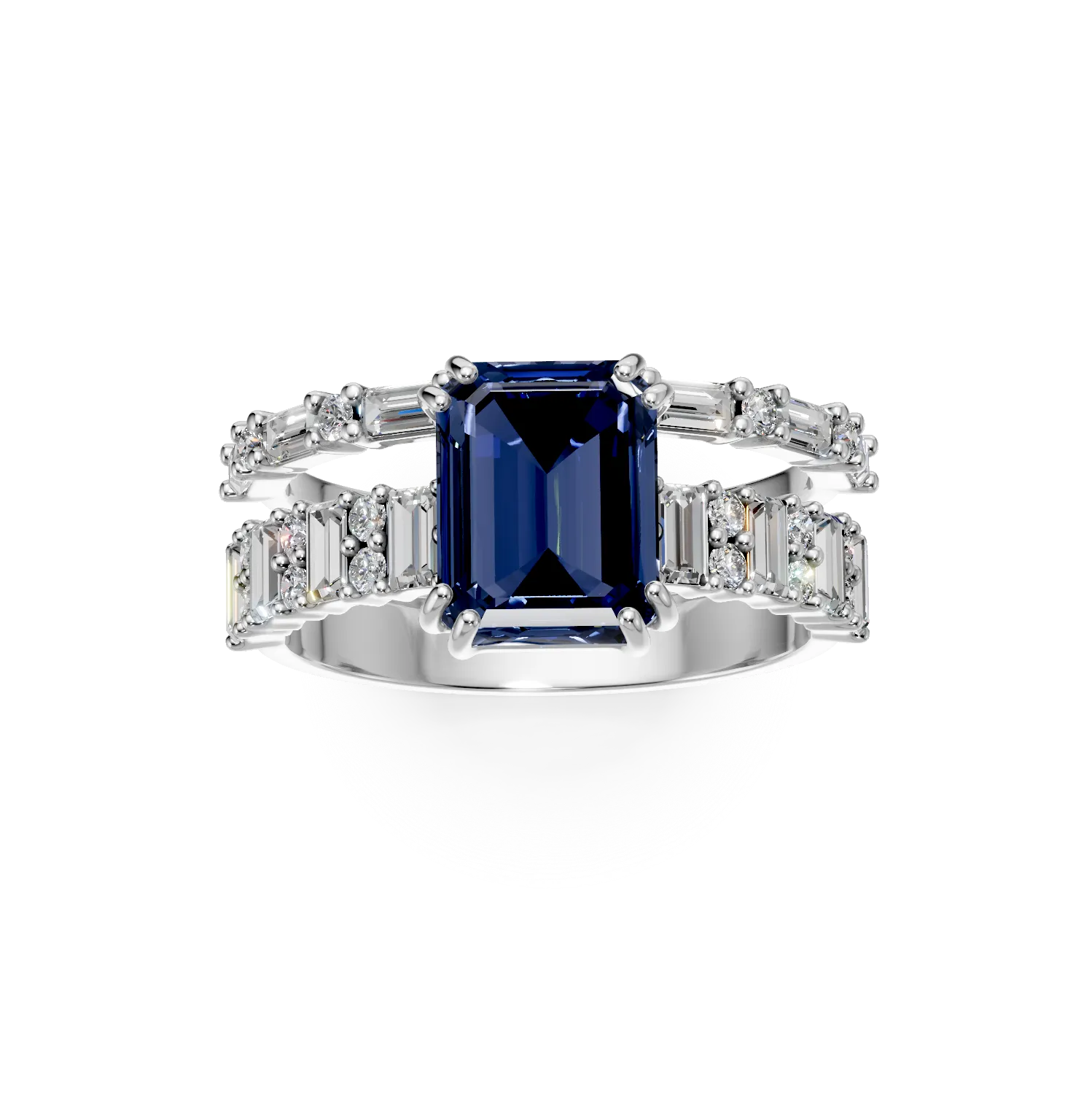 Inel din aur alb cu safir si diamante create in laborator de 4.1ct