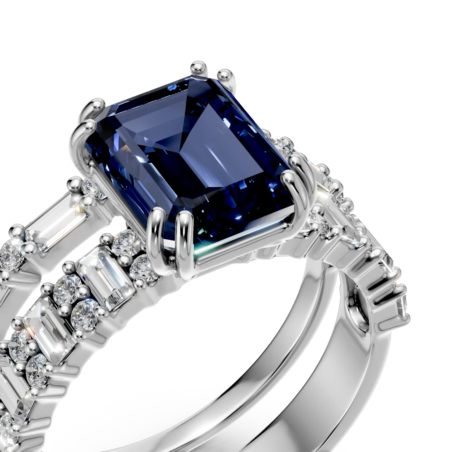 Inel din aur alb cu safir si diamante create in laborator de 4.1ct