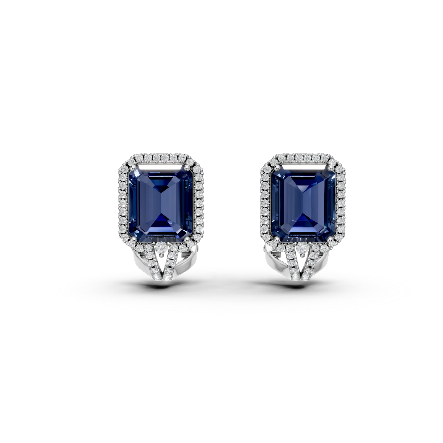 Cercei din aur alb cu safire si diamante de 5.1ct create in laborator