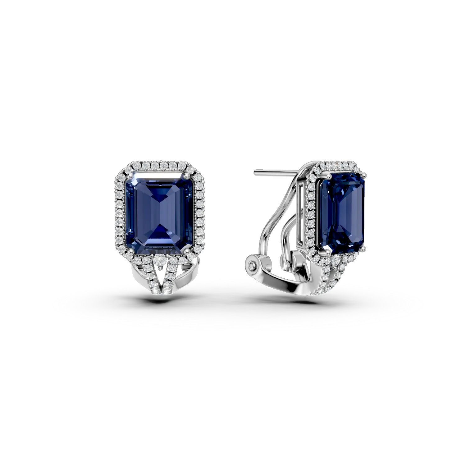 Cercei din aur alb cu safire si diamante de 5.1ct create in laborator