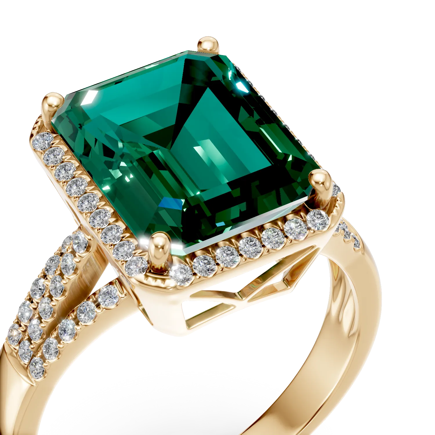 Inel din aur galben cu smarald si diamante create in laborator de 6.1ct