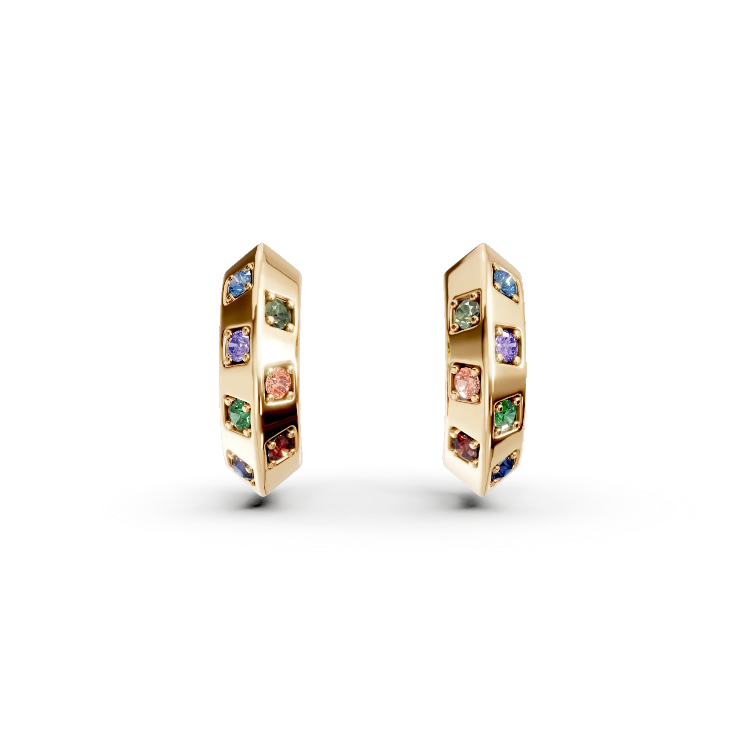 Cercei creole din aur galben cu zirconii multicolore