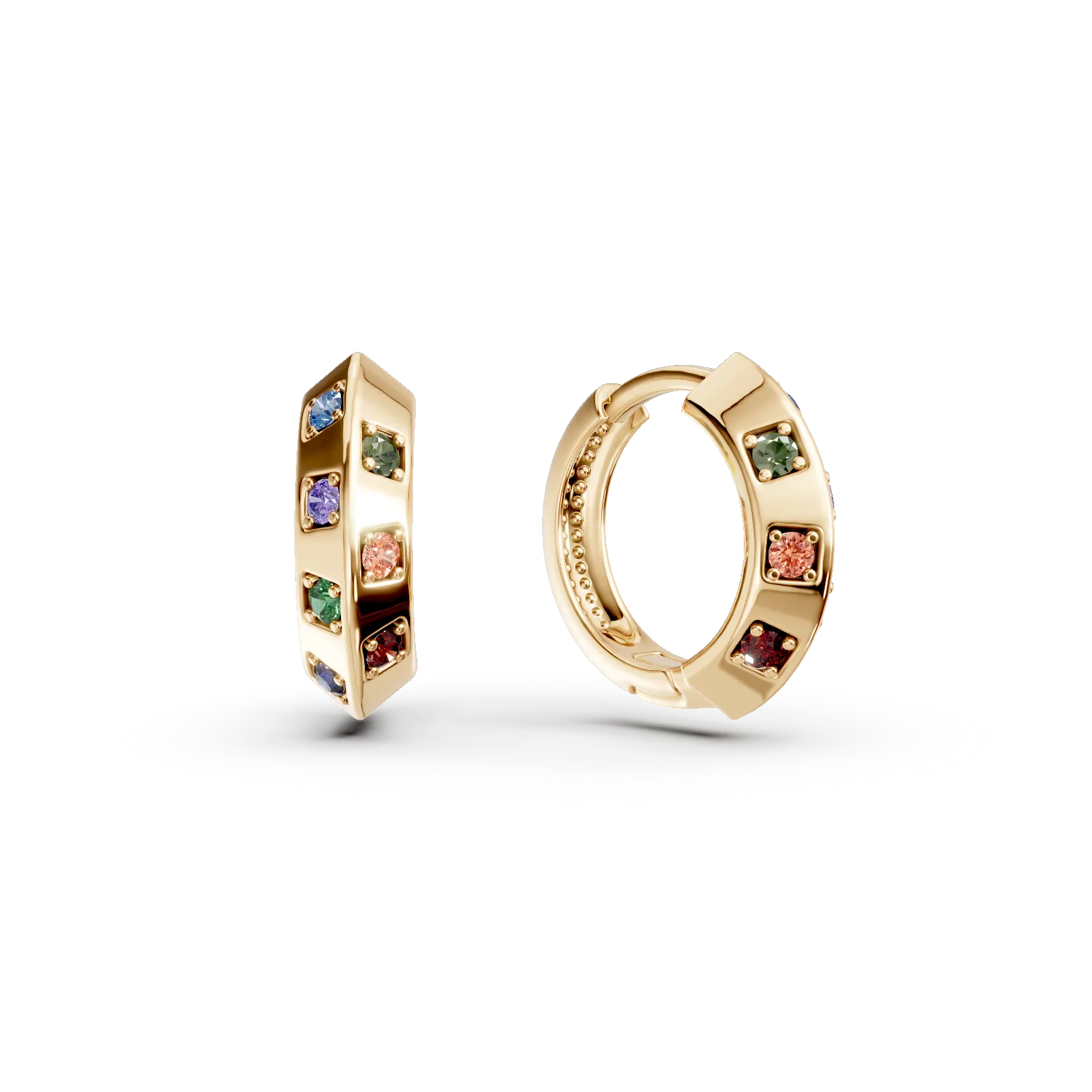 Cercei creole din aur galben cu zirconii multicolore