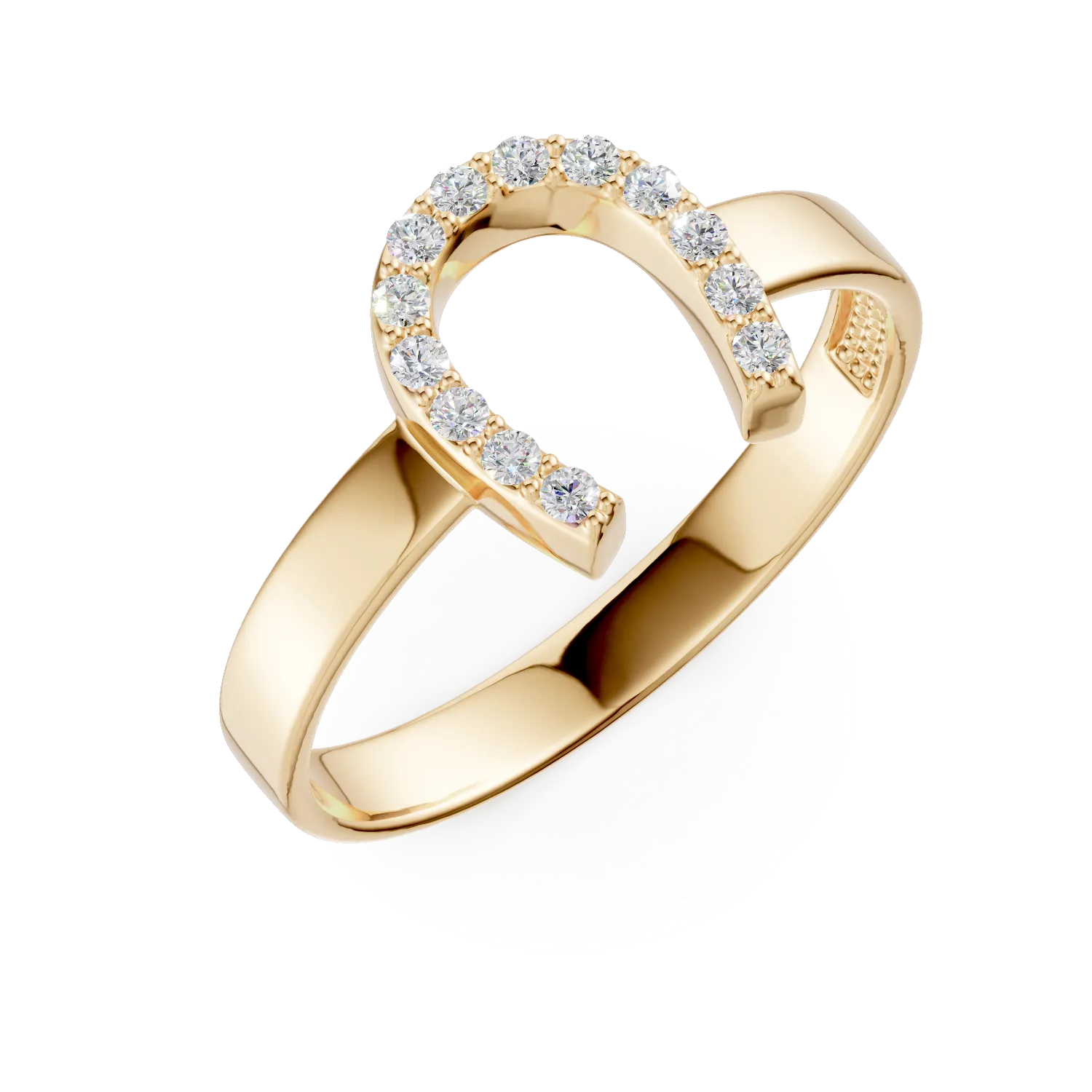 Inel potcoava din aur galben cu zirconii - imagine 7