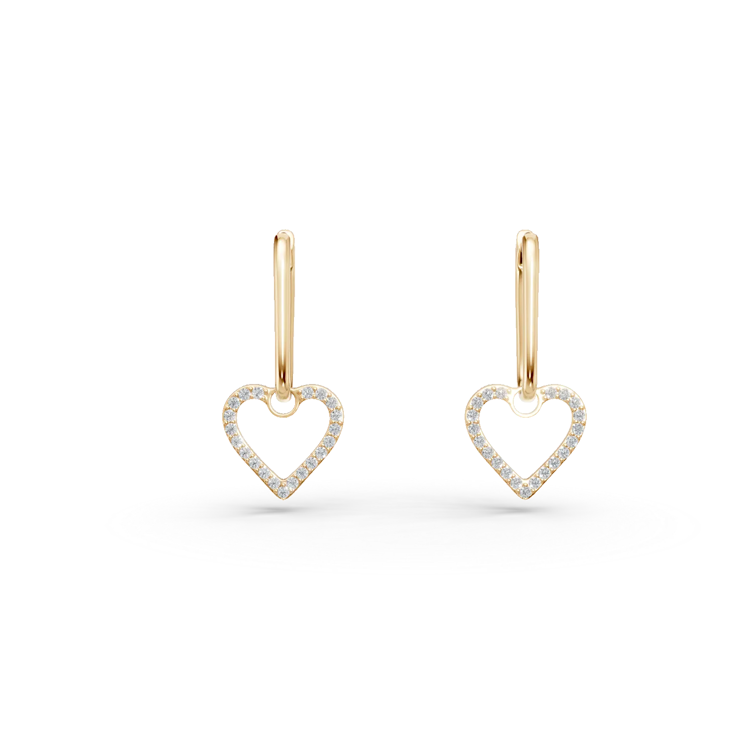Cercei inimi din aur galben cu zirconii