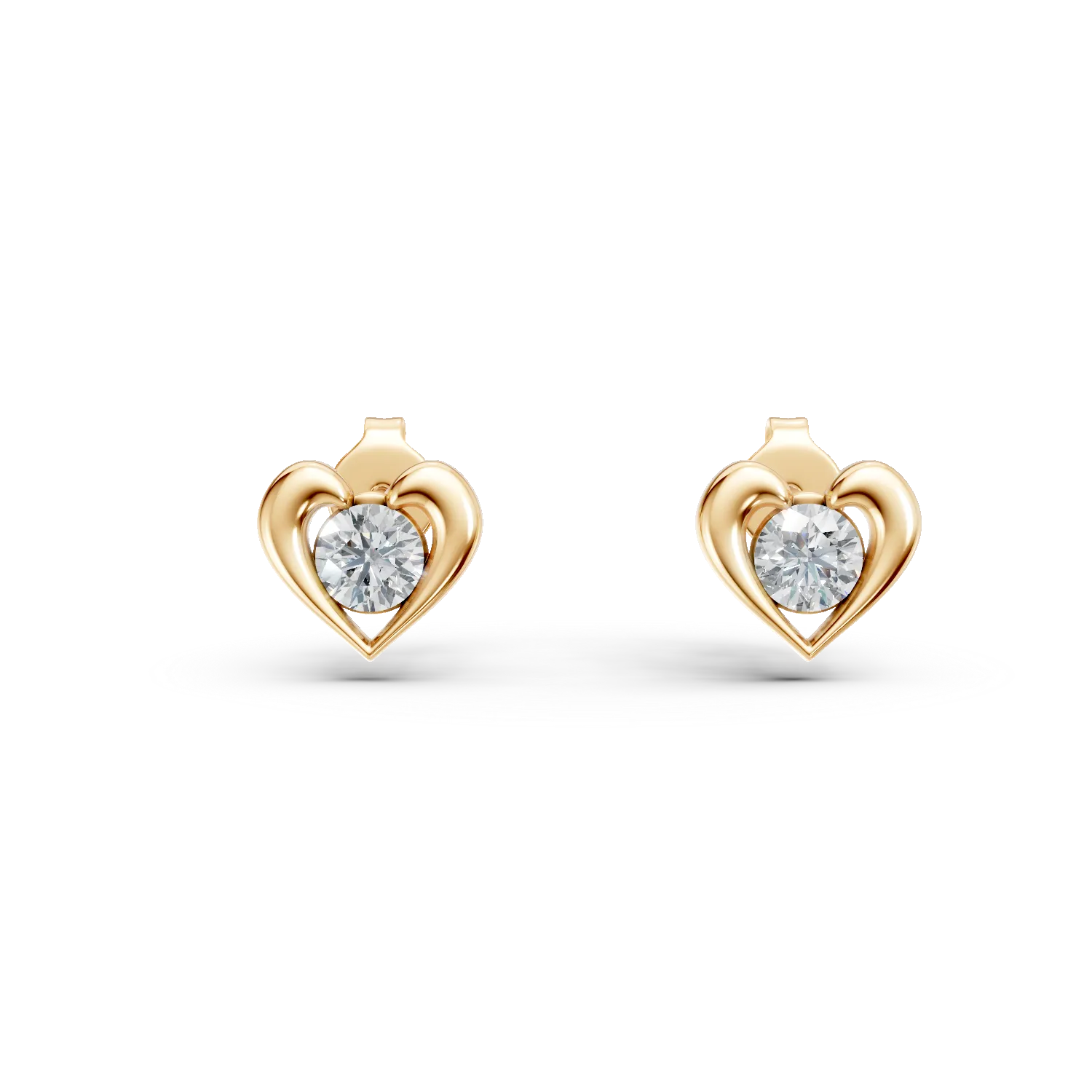 Cercei inimi din aur galben cu zirconii
