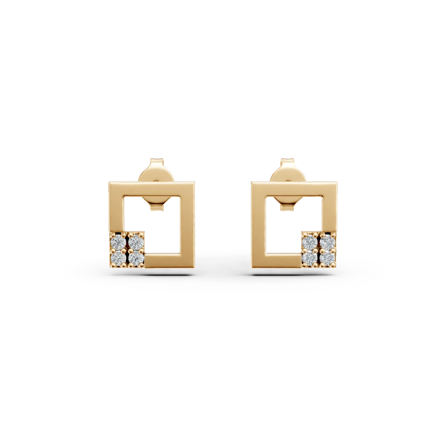 Cercei geometrici din aur galben cu zirconii