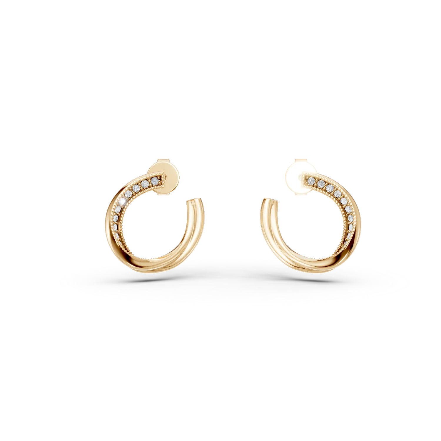 Cercei geometrici din aur galben cu zirconii