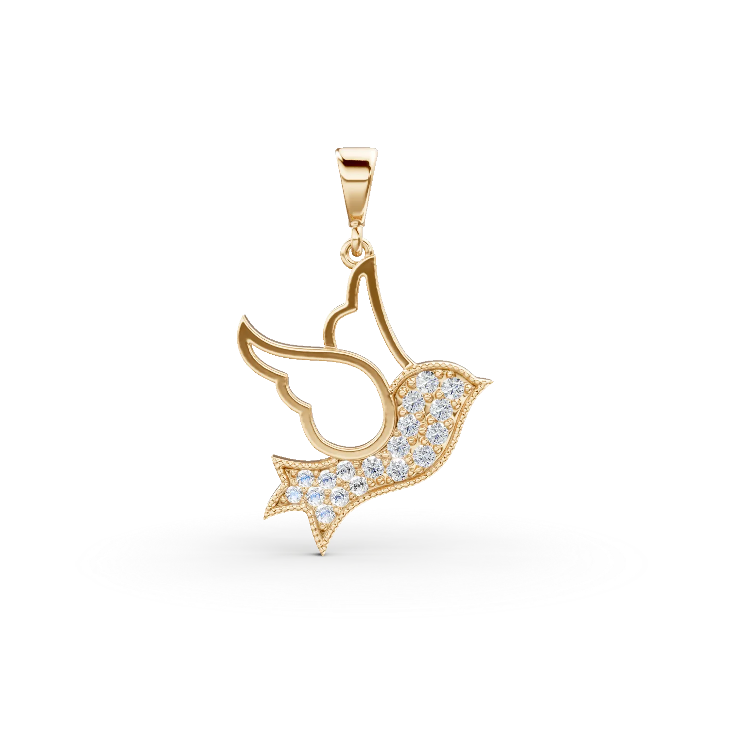 Pandantiv pasare din aur galben cu zirconii