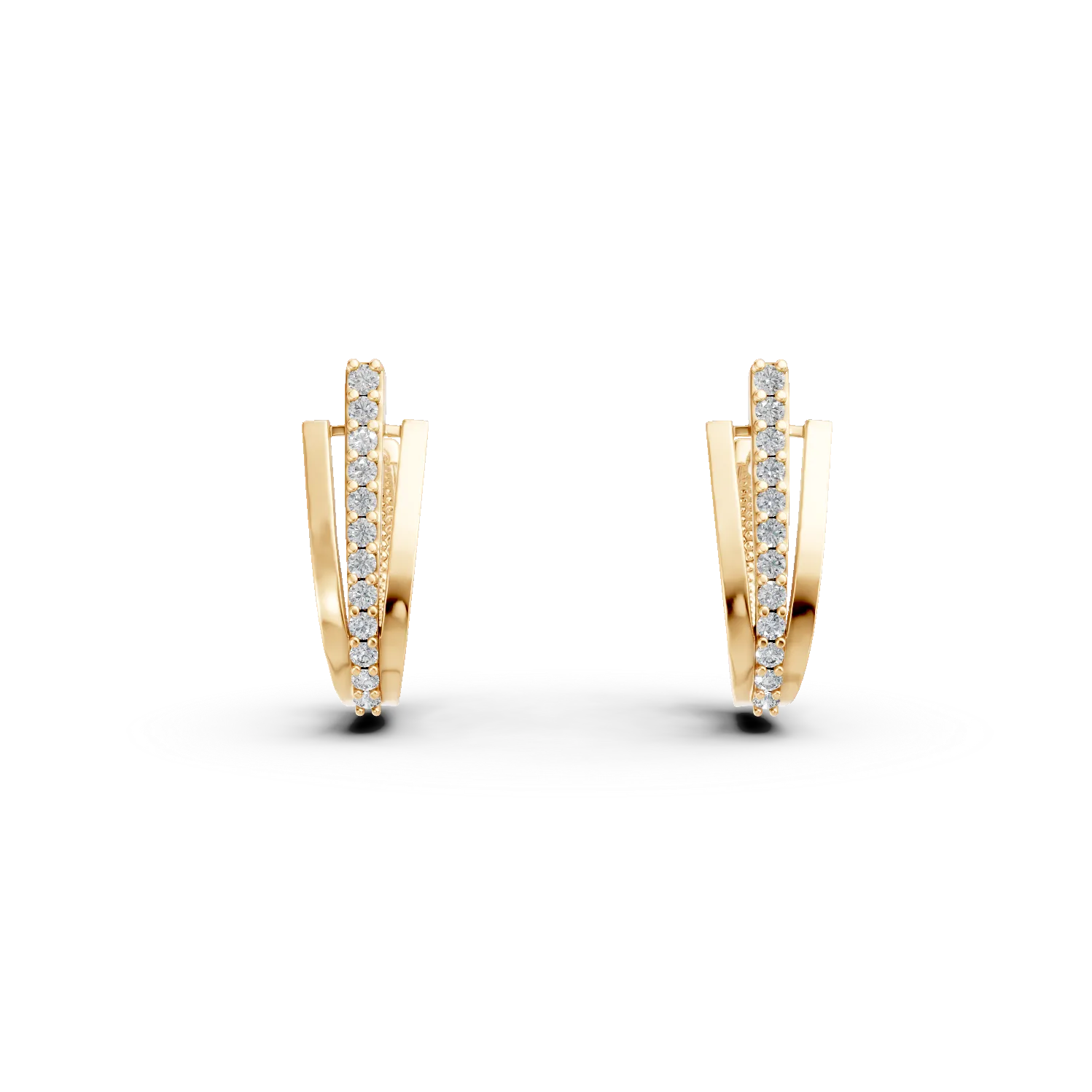 Cercei geometrici din aur galben cu zirconii