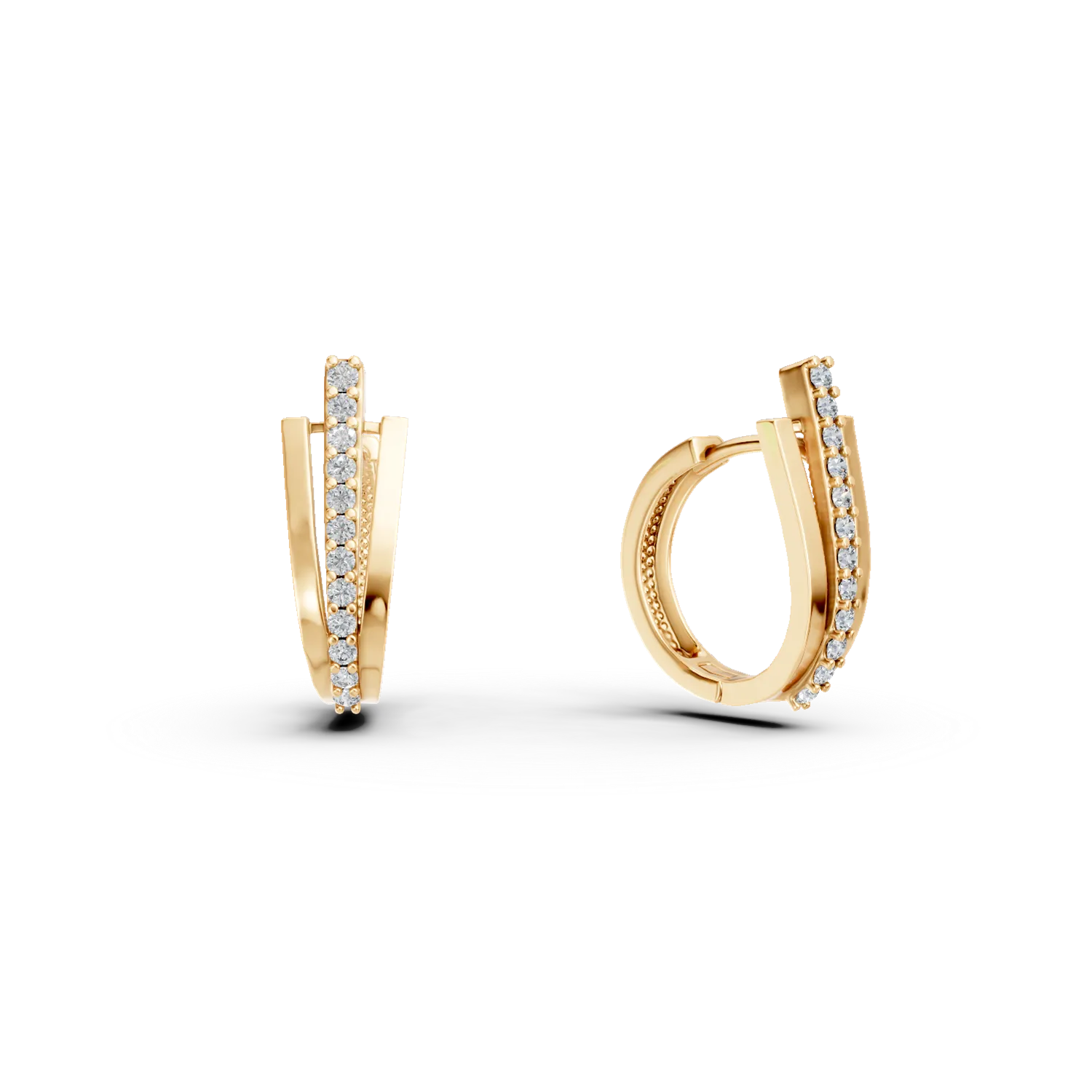 Cercei geometrici din aur galben cu zirconii