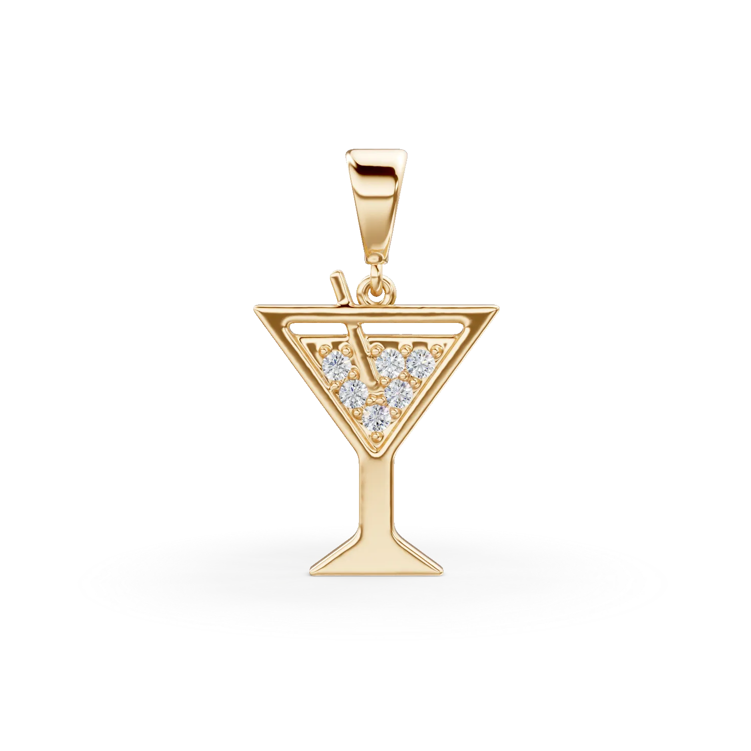 Pandantiv martini din aur galben cu zirconii