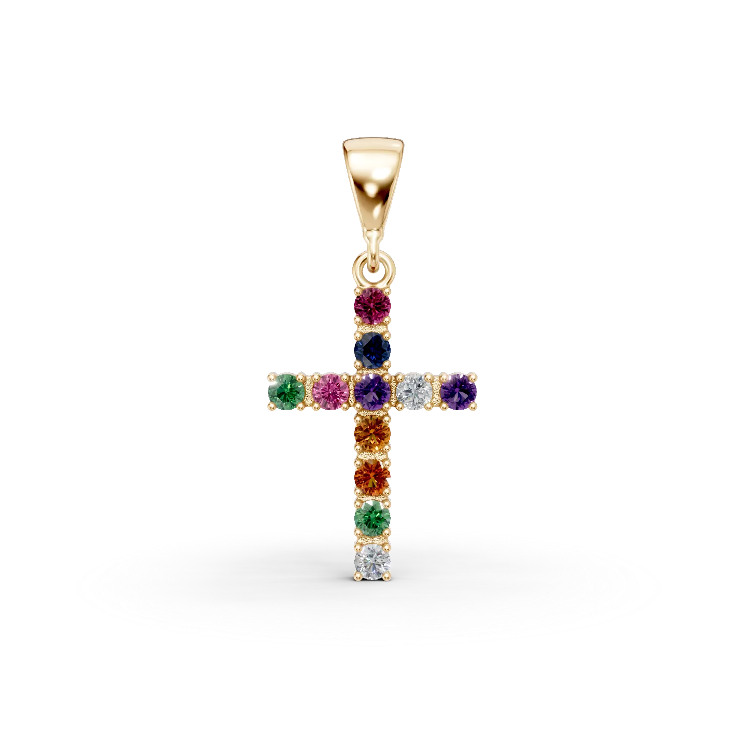 Pandantiv cruce din aur galben cu zirconii multicolore