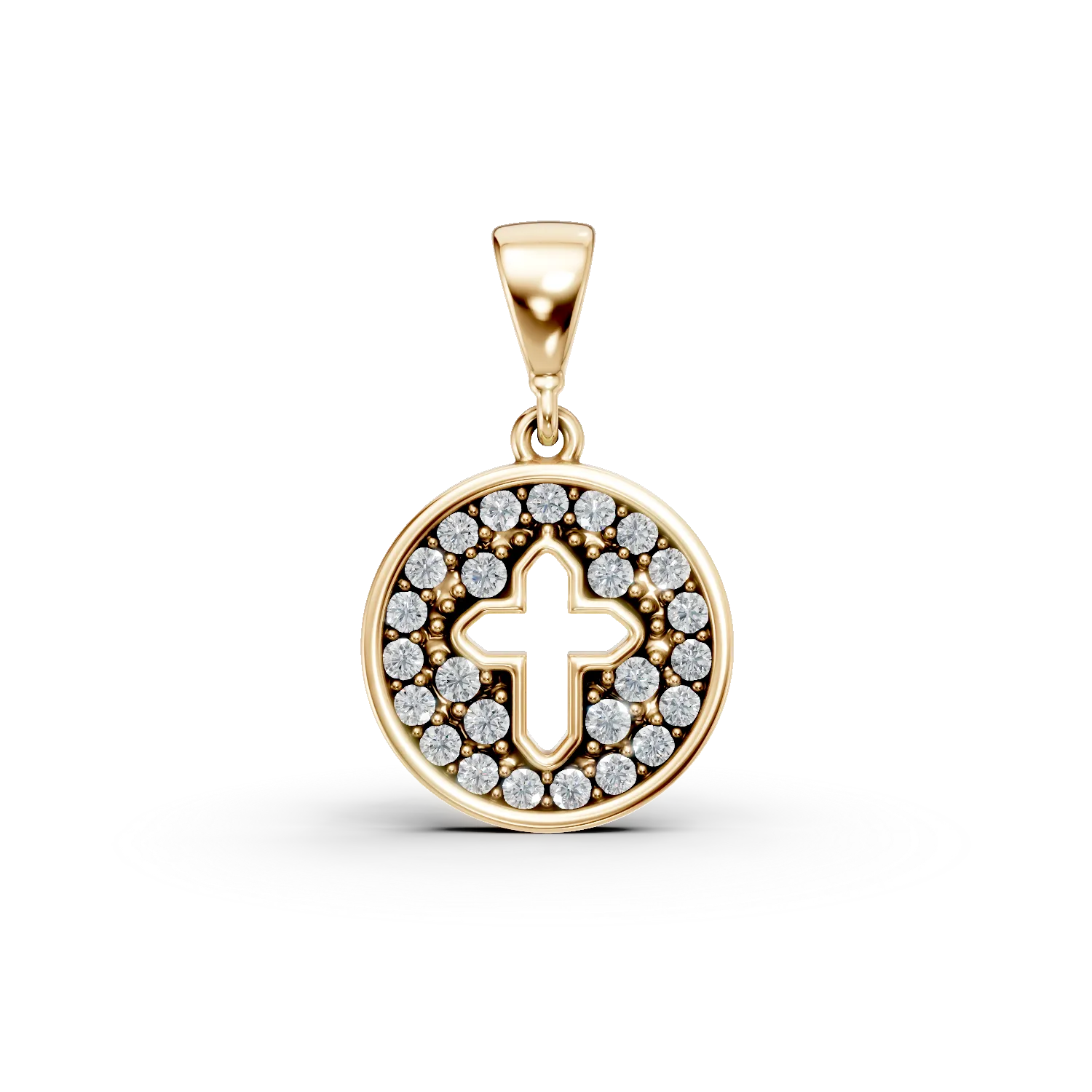 Pandantiv cruce din aur galben cu zirconii