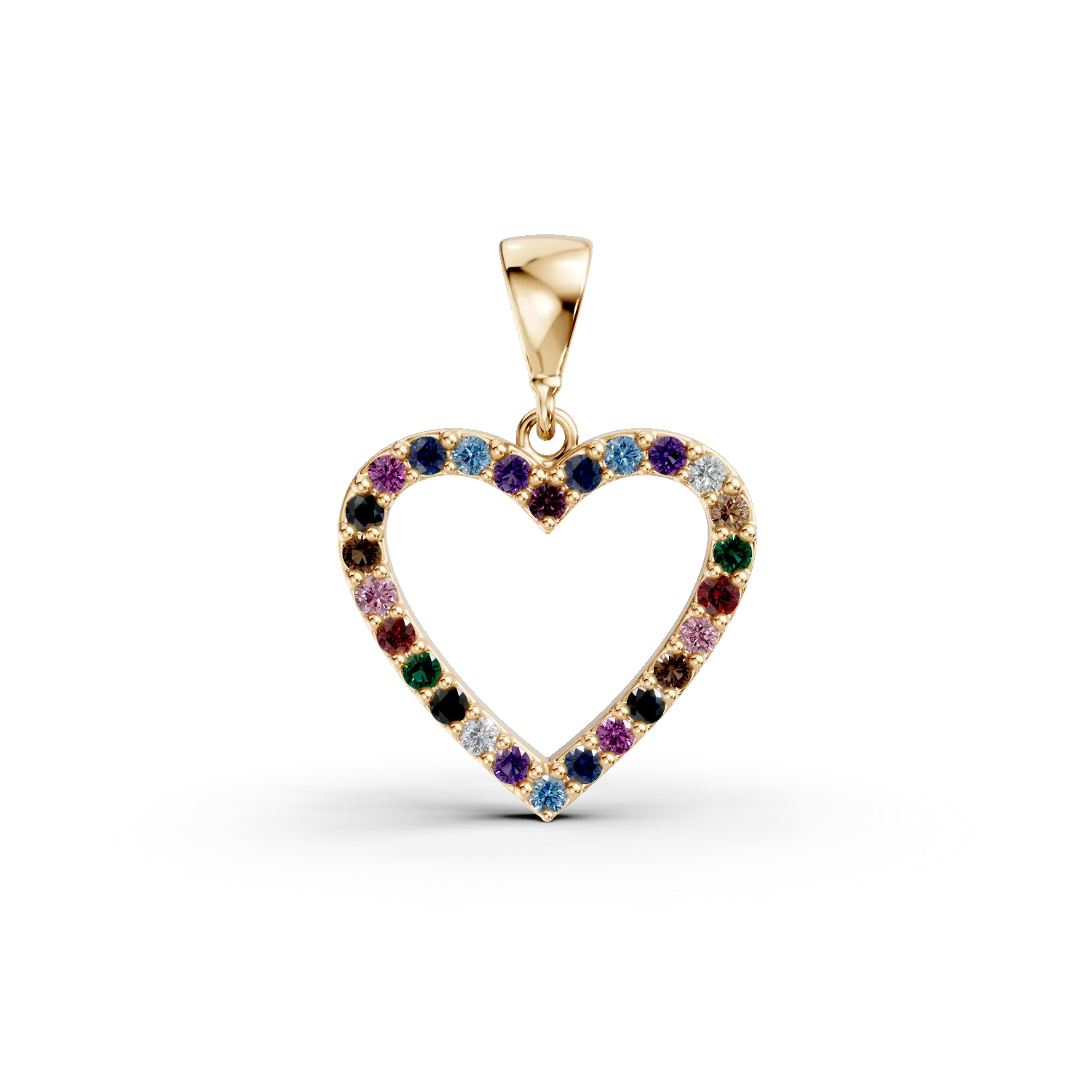 Pandantiv inima din aur galben cu zirconii multicolore