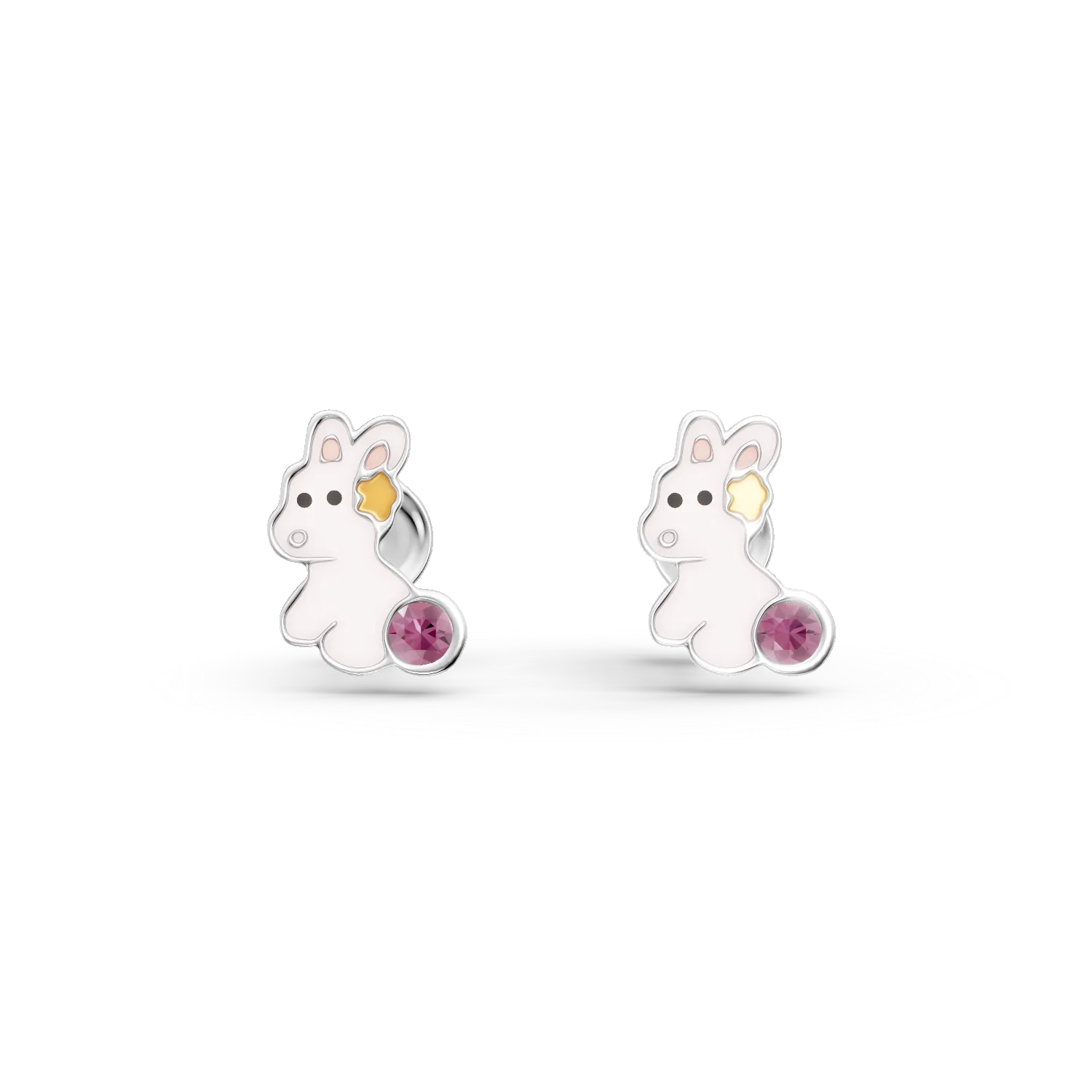 Cercei iepurasi din argint cu zirconii roz pentru copii