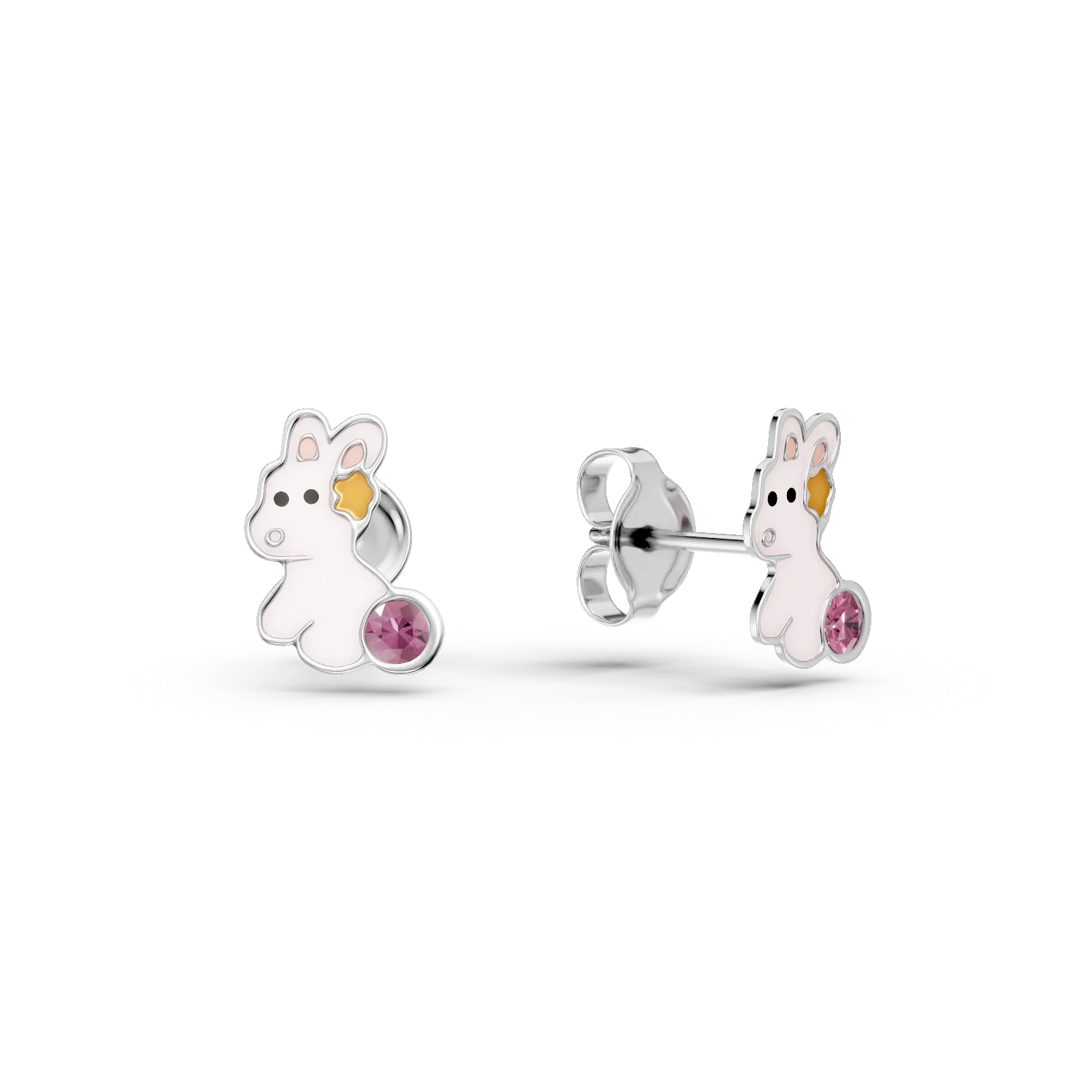 Cercei iepurasi din argint cu zirconii roz pentru copii