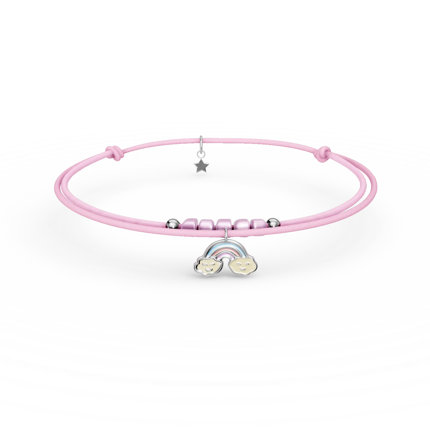 Bratara cu snur si pandantive din argint pentru copii
