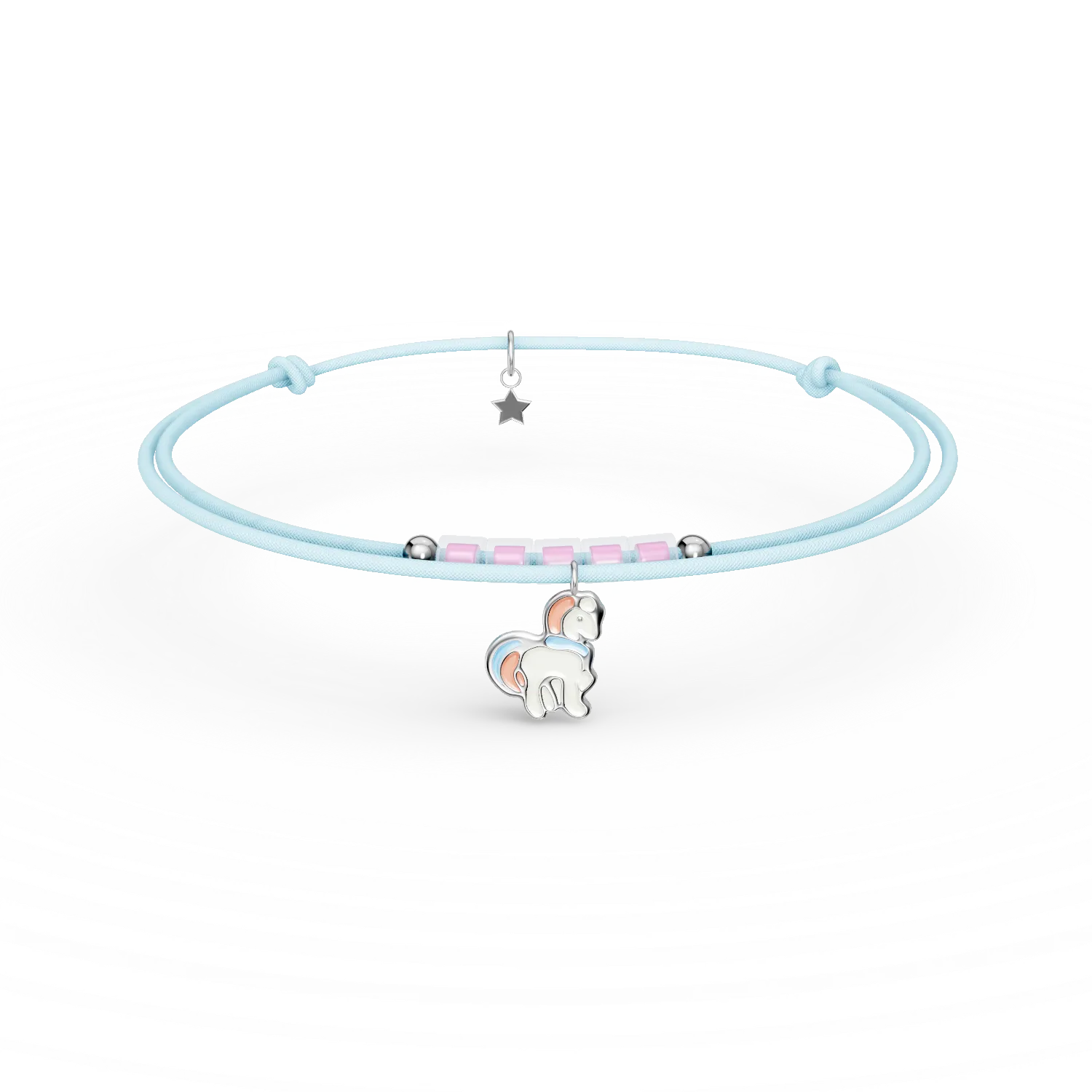 Bratara cu snur si pandantive din argint pentru copii