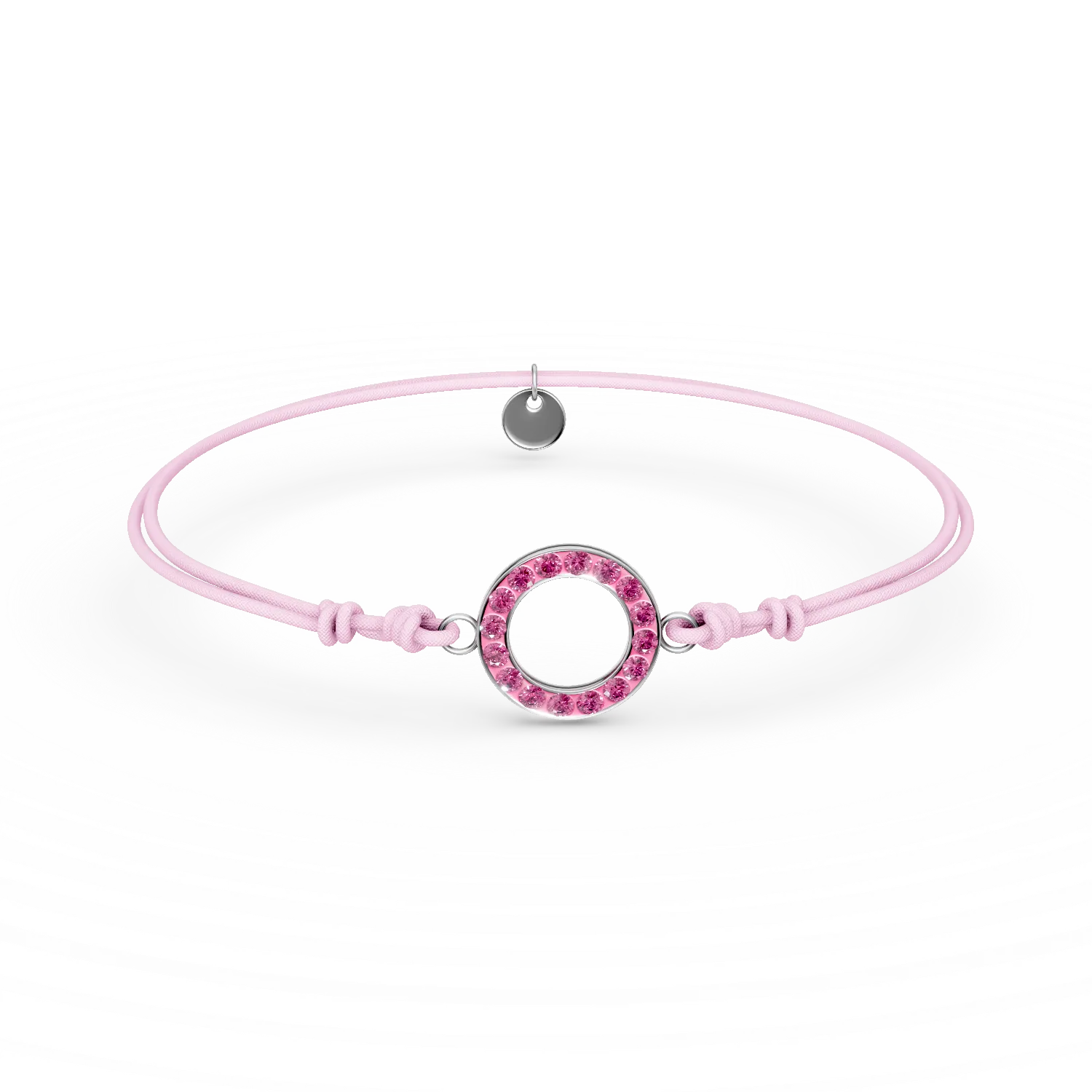 Bratara cu snur si pandantiv din argint cu zirconii roz pentru copii
