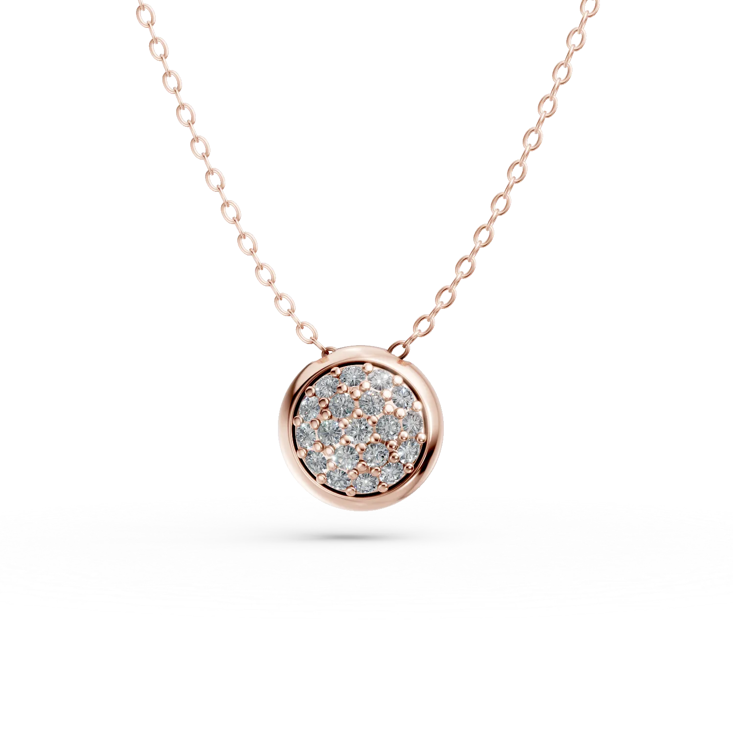 Lant cu pandantiv rotund din argint roz cu zirconii