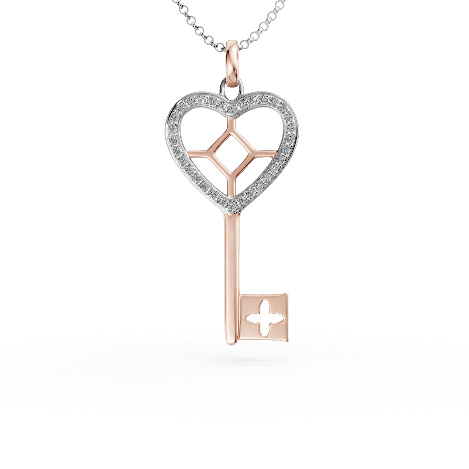 Lant cu pandantiv cheita din argint alb-roz cu zirconii - imagine 6