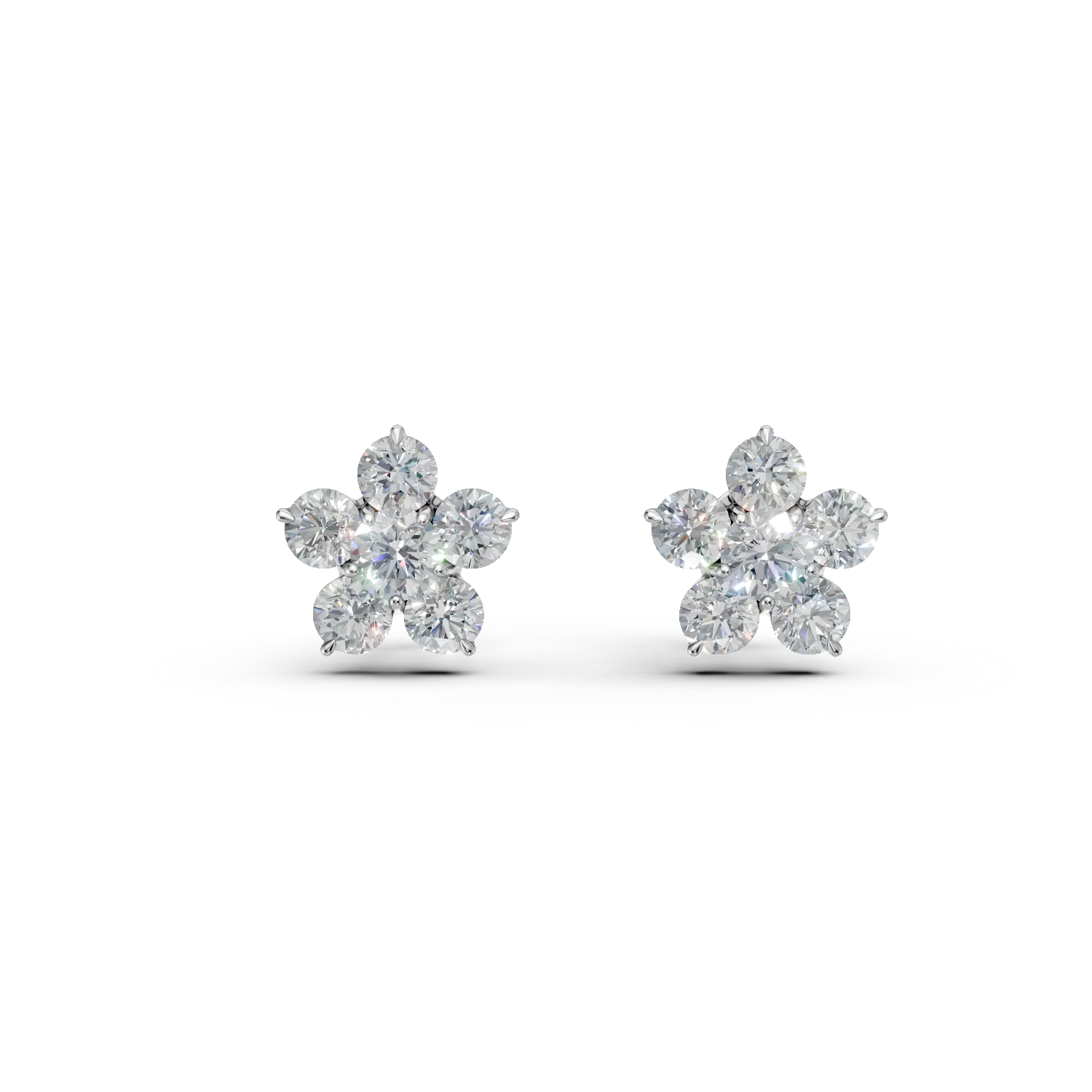 Cercei floare din aur alb cu diamante create in laborator de 0.9ct