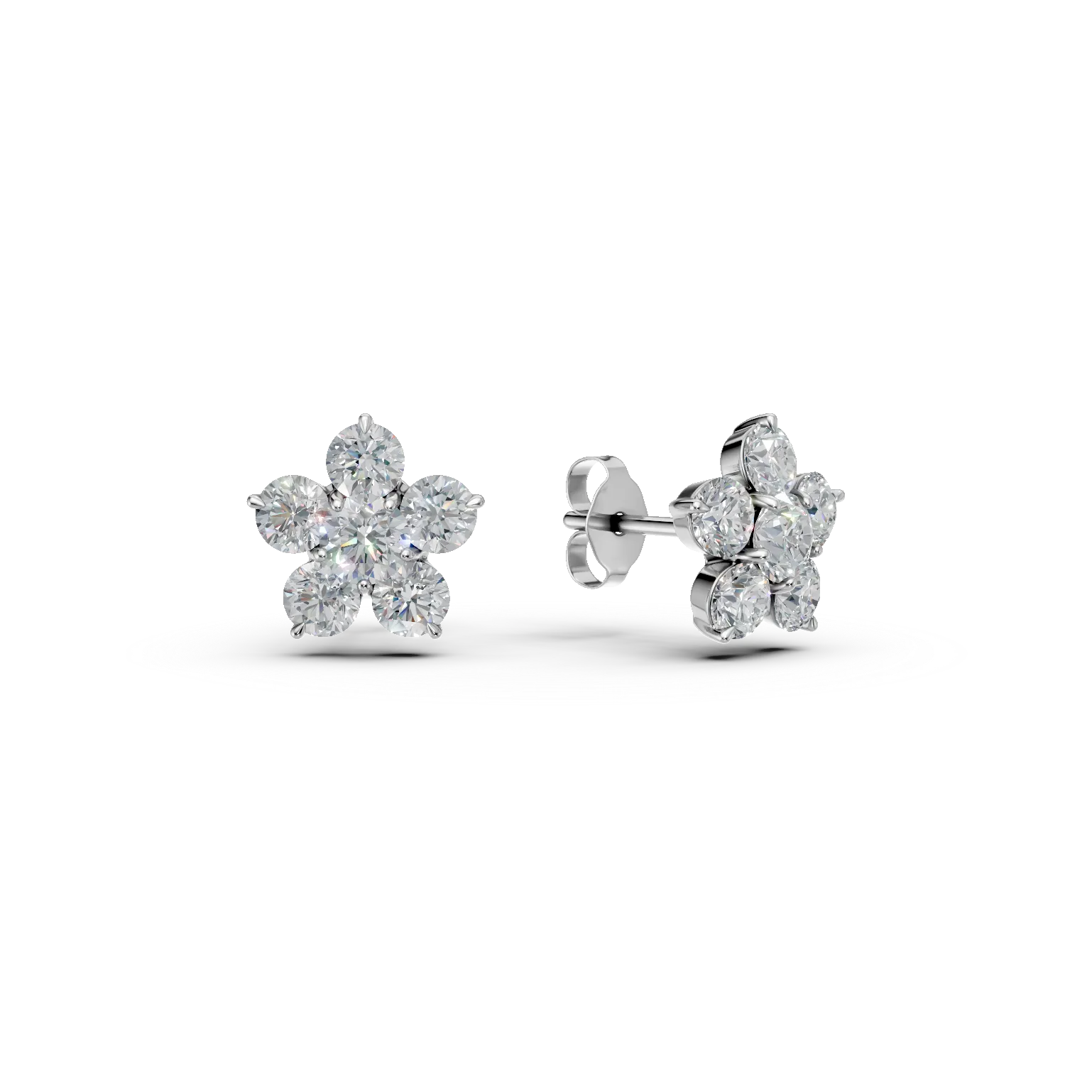 Cercei floare din aur alb cu diamante create in laborator de 0.9ct