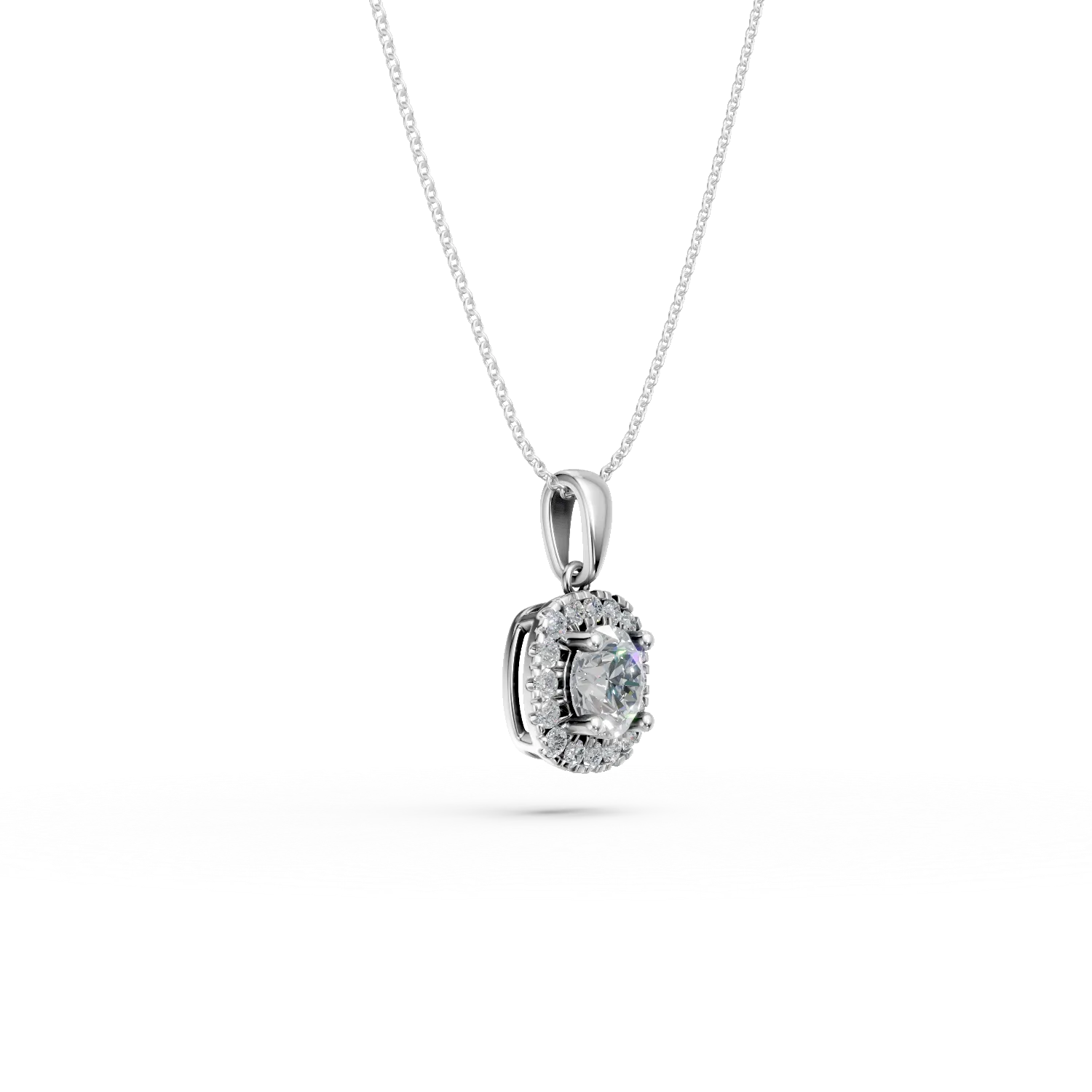 Lant cu pandantiv din aur alb cu diamante create in laborator de 0.6ct