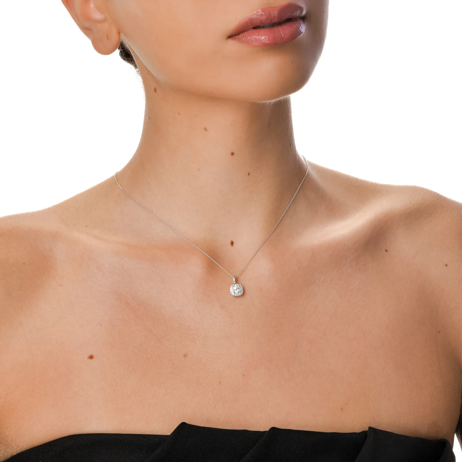 Lant cu pandantiv din aur alb cu diamante create in laborator de 0.6ct
