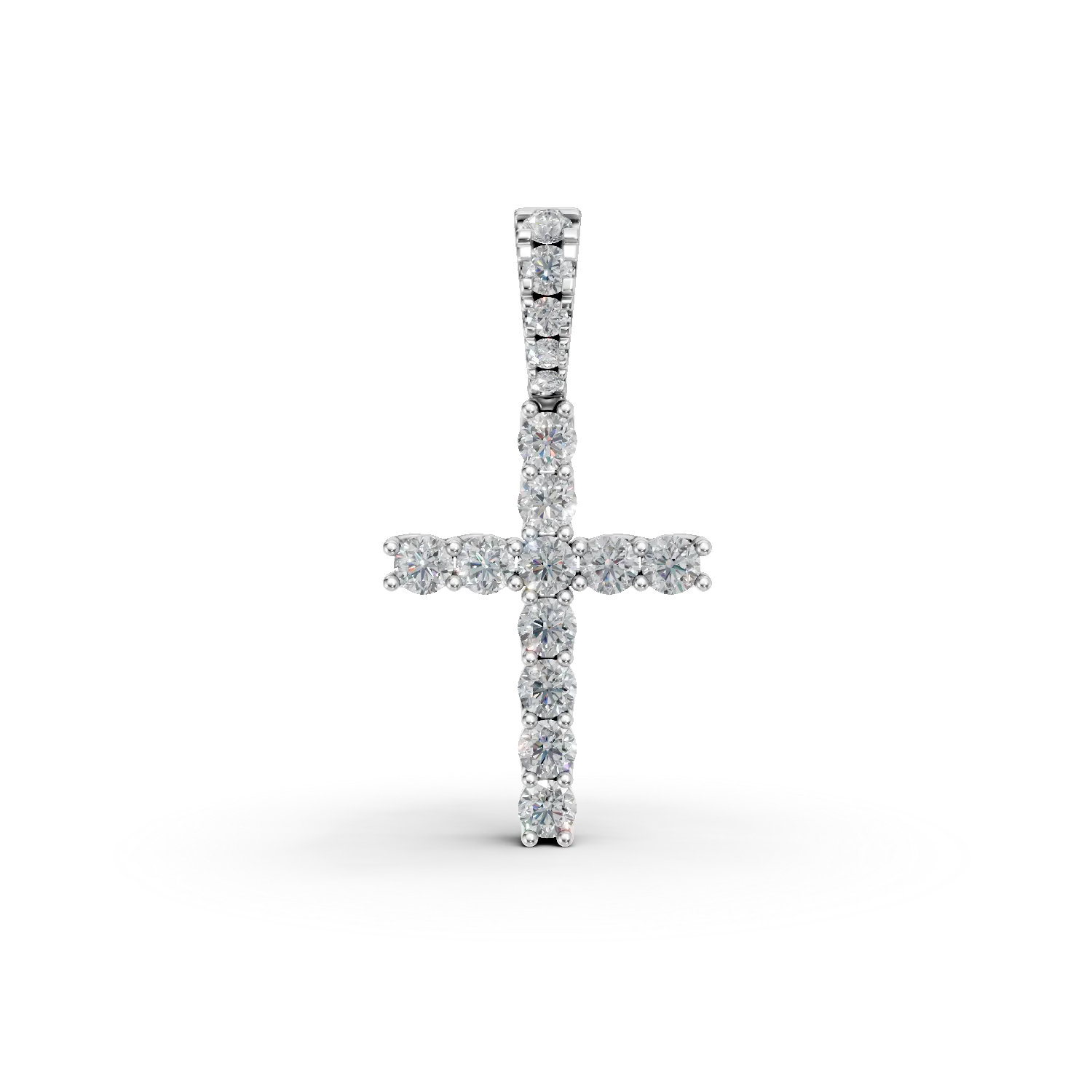 Pandantiv cruce din aur alb cu diamante create in laborator de 0.7ct