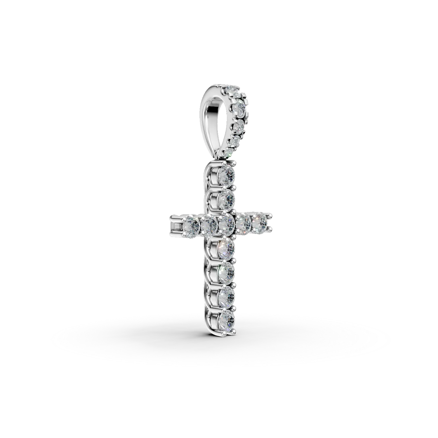 Pandantiv cruce din aur alb cu diamante create in laborator de 0.7ct