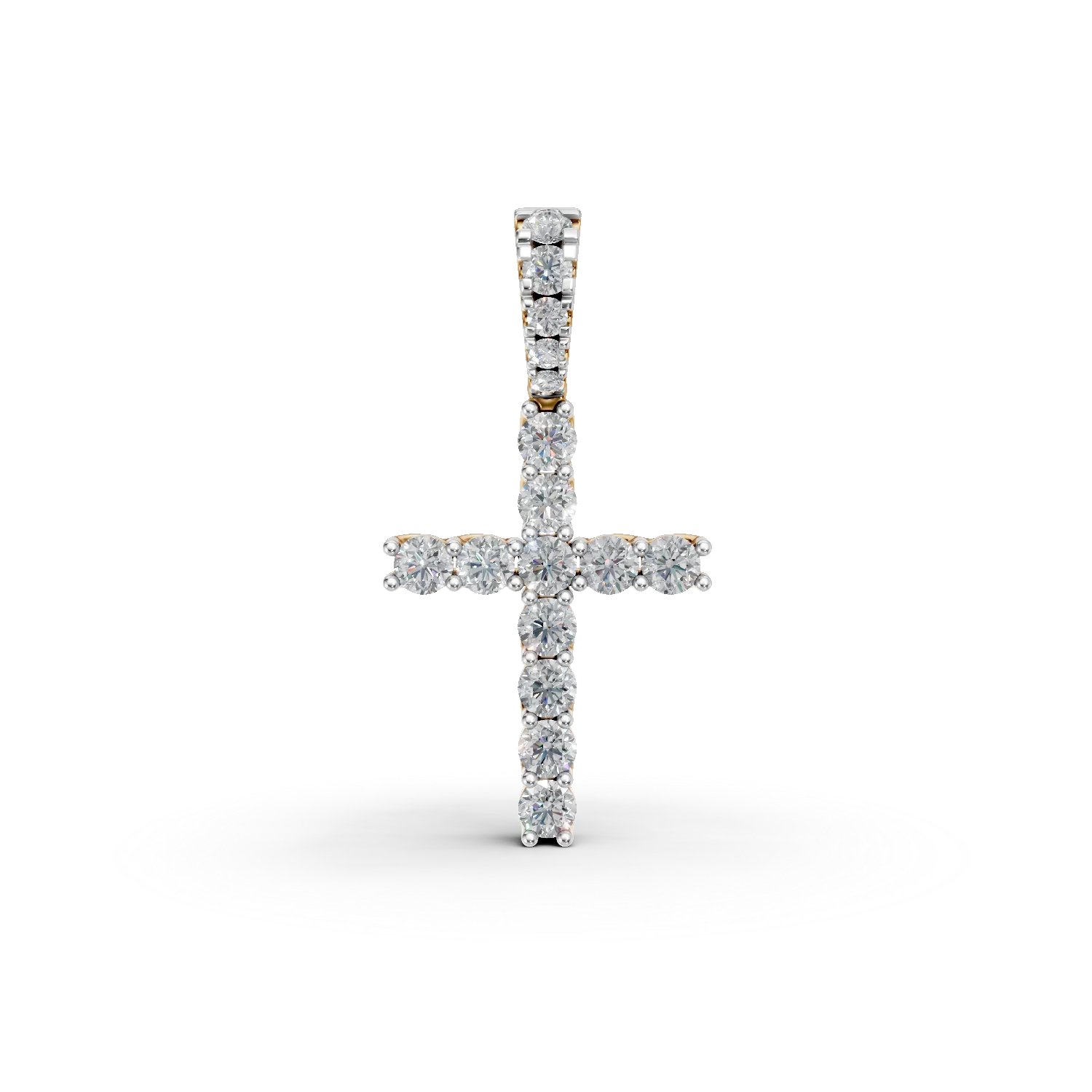 Pandantiv cruce din aur galben cu diamante create in laborator de 0.7ct