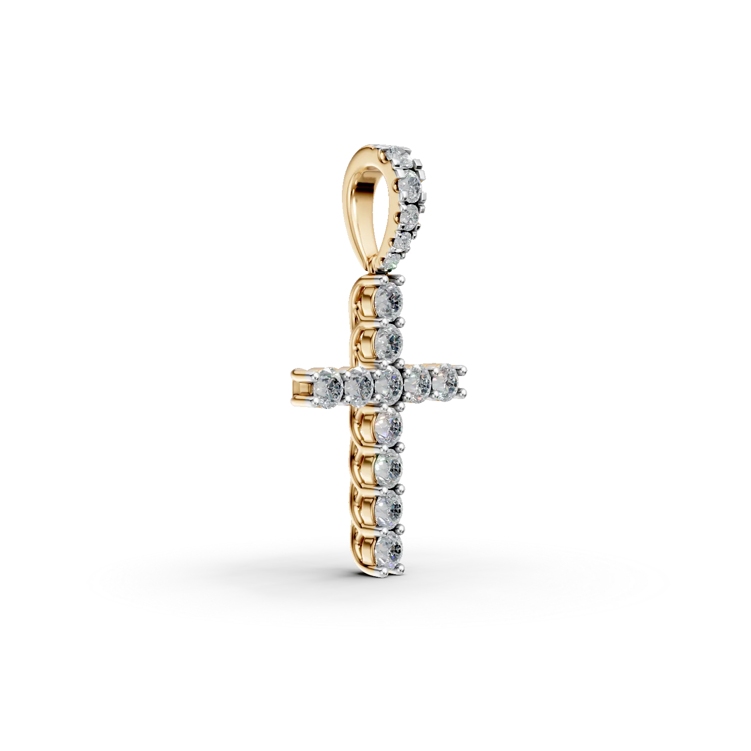 Pandantiv cruce din aur galben cu diamante create in laborator de 0.7ct