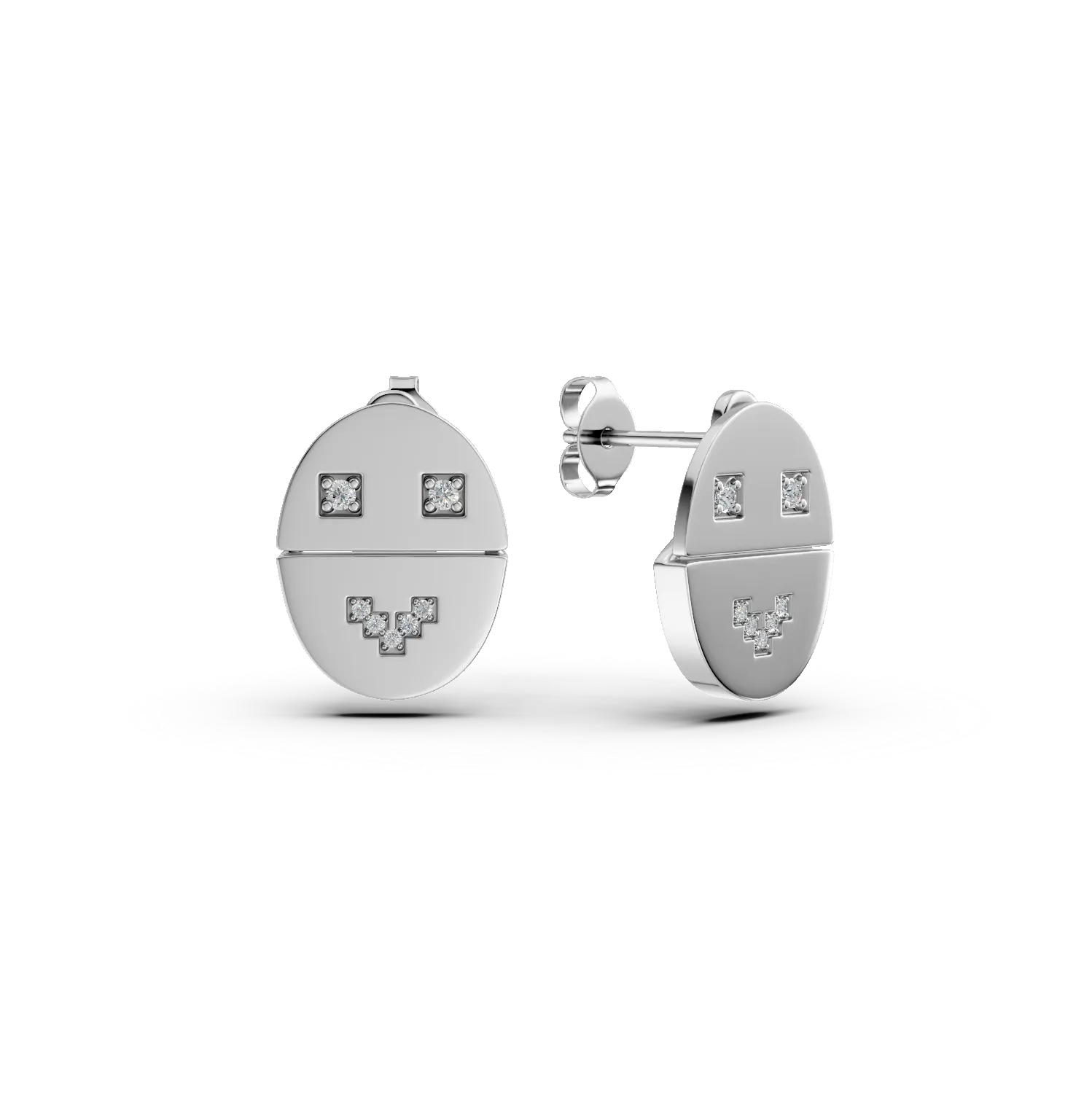 Cercei smiley din argint cu diamante de 0.1ct create in laborator