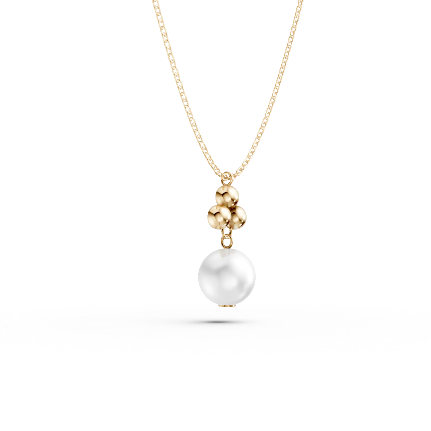 Lant cu pandantiv geometric din aur galben si perla naturala de 0.3ct