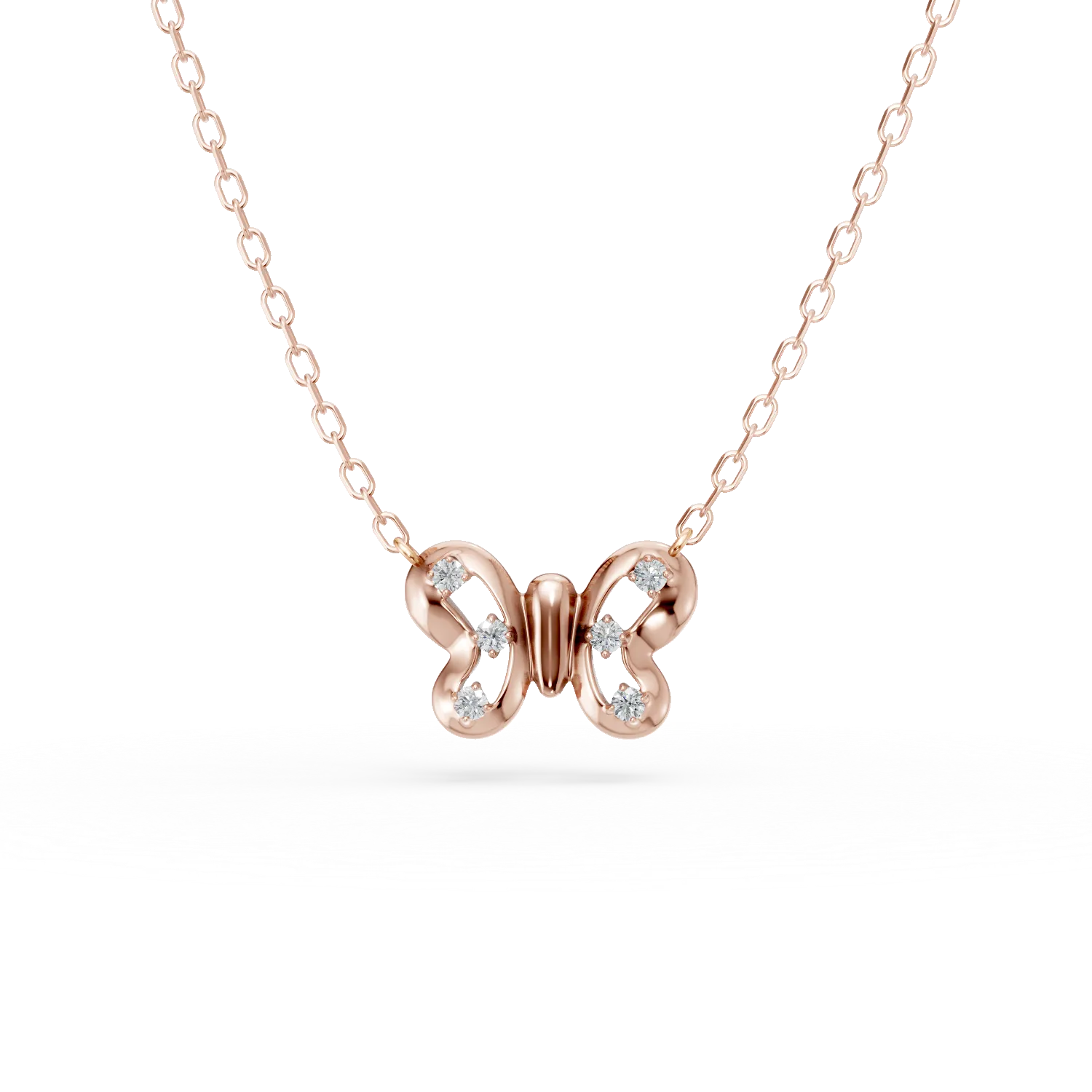 Lant cu pandantiv fluturas din aur roz cu diamante de 0.02ct pentru copii